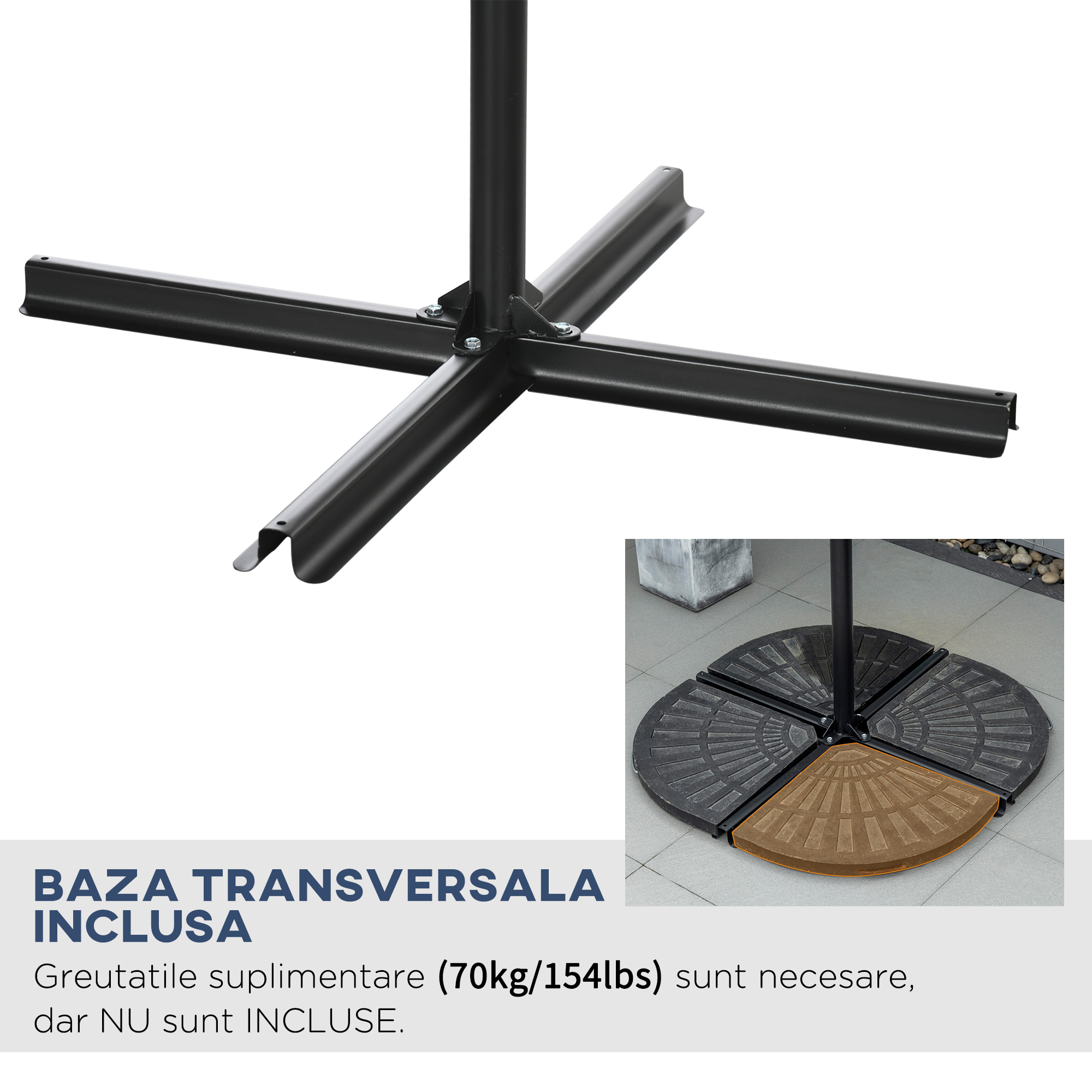  Umbrela de gradina cu brat 3x2 m, manivela, metal si poliester, albastru inchis si crem [5]