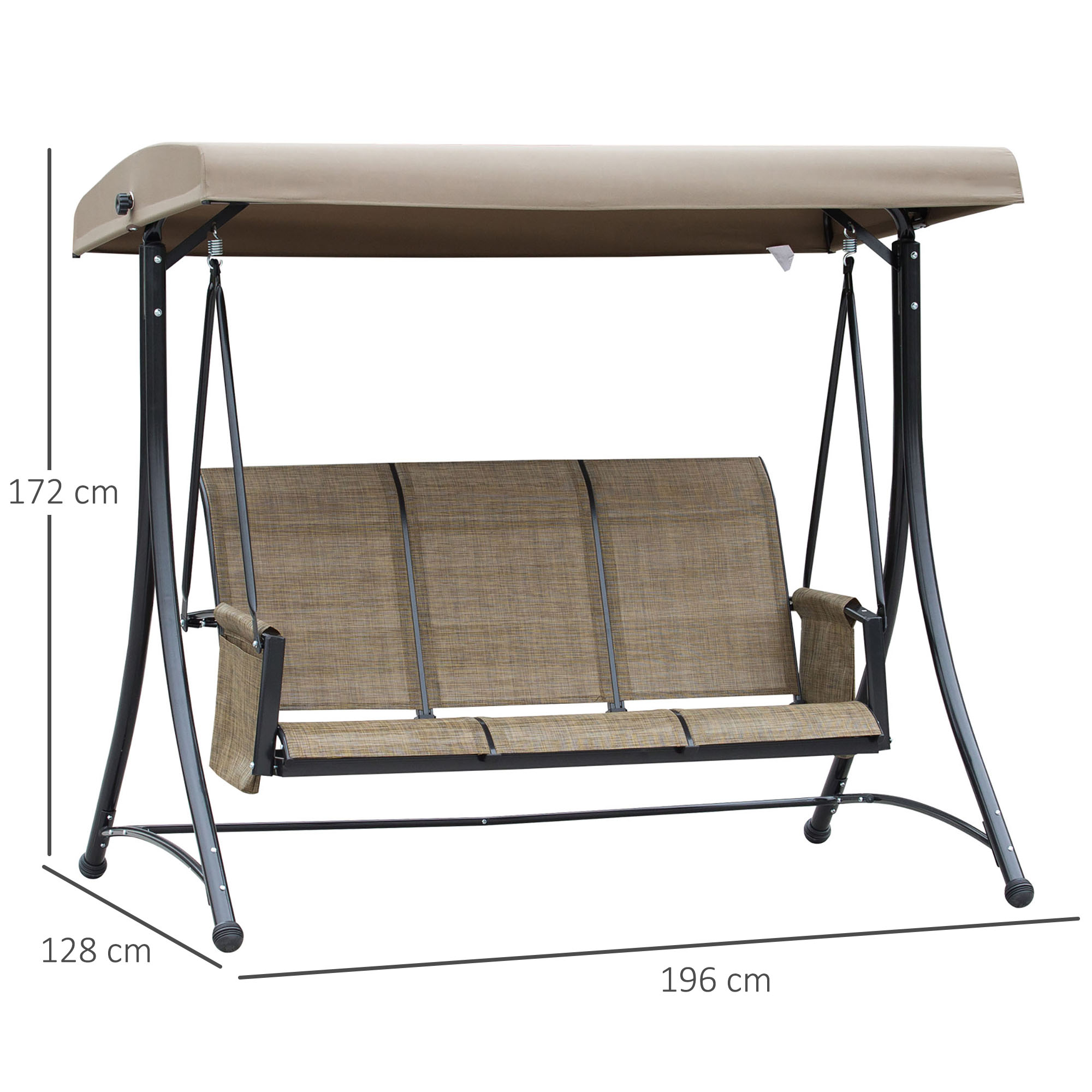  Balansoar de Gradina cu 3 Scaune, Acoperis si Buzunare de Depozitare, Gri [2]