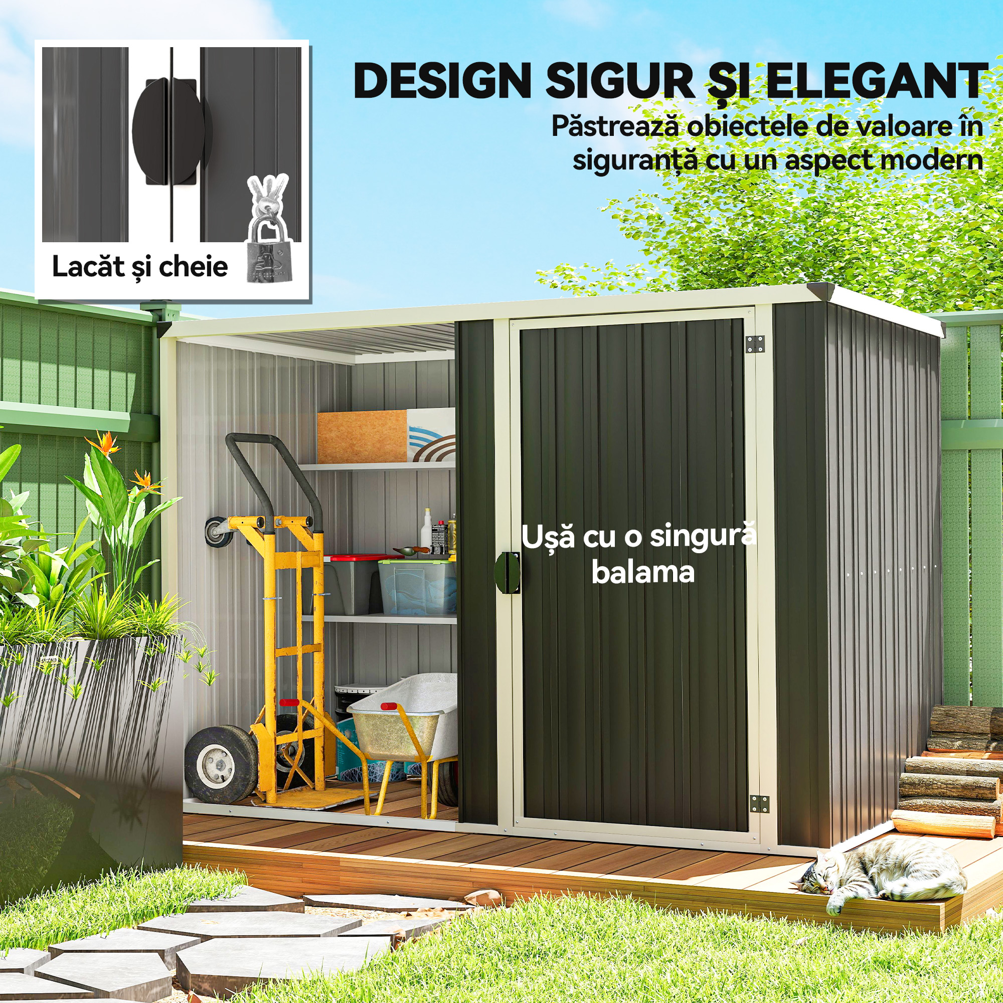  sopron de Gradina din Otel Galvanizat, Usa Blocabila, 231 x 125 x 162 cm, Gri inchis [6]