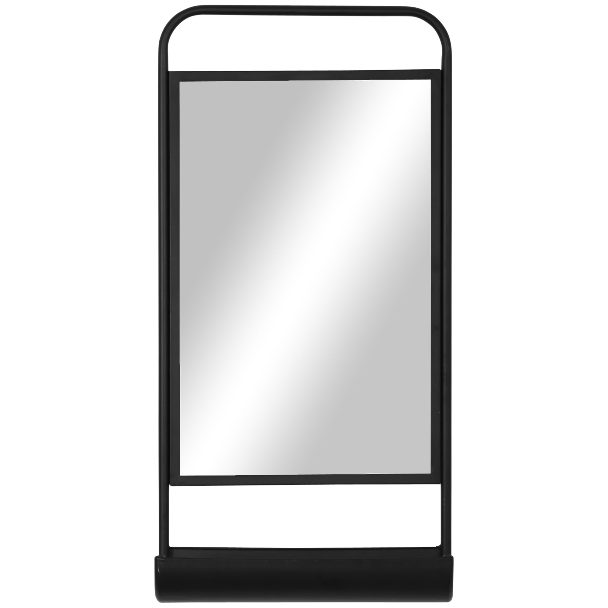 Dormitor & birou -  Oglinda de perete cu raft inferior si cadru metalic, oglinda pentru baie si dormitor, 36,2x12x71,7cm, negru