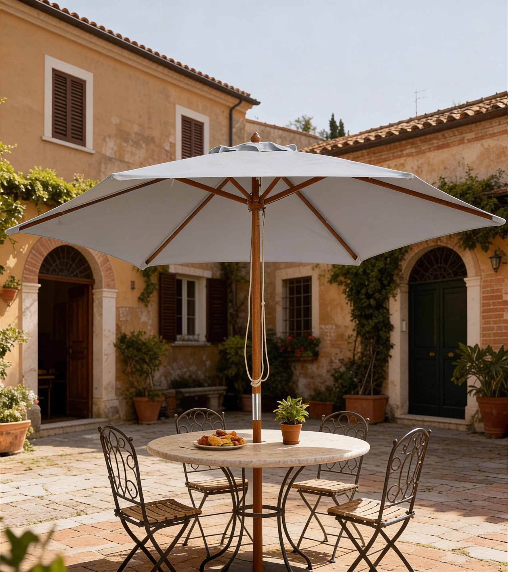  Umbrela de Gradina 2.5x2.3m, Umbrela Parasolar cu a 6 Nervuri din Lemn si Poliester, Alb Crem [8]