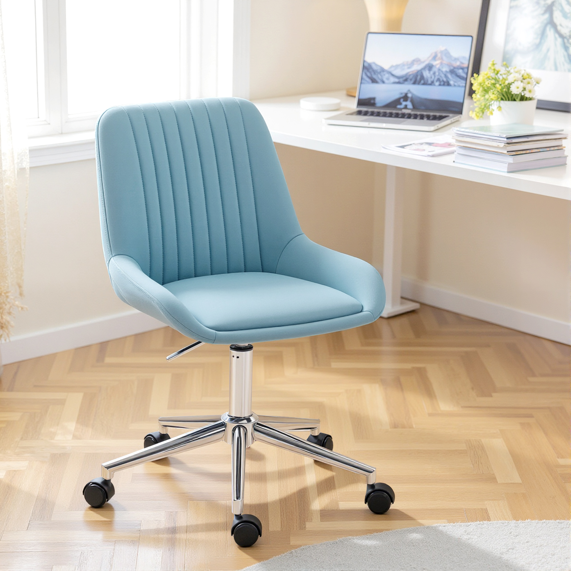  Scaun pentru Birou cu inaltime Reglabila din Silicon PU, Albastru [1]