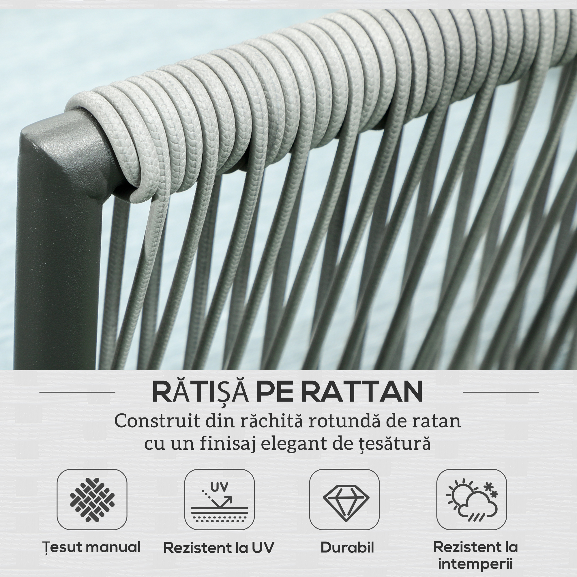  Set de Gradina 4 Piese din Ratan si Aluminiu cu Masuta de Cafea, 2 Canapele pe Colt si Fotoliu, Albastru [3]