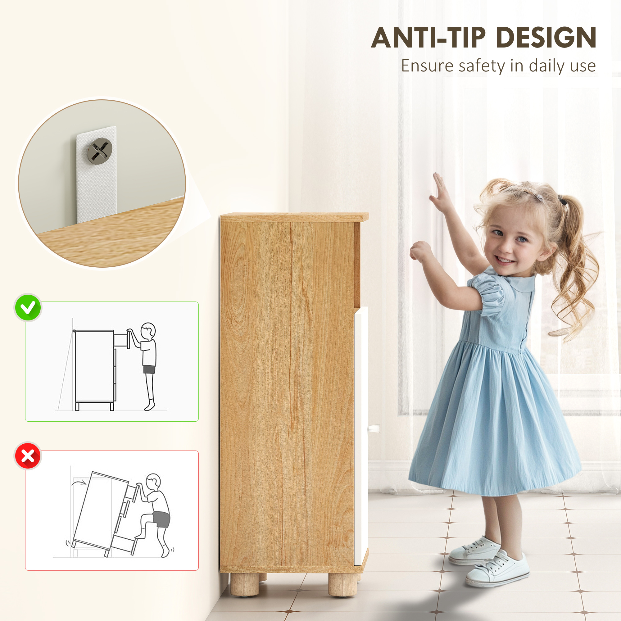  Dulap de Baie cu Dulapior cu 2 Rafturi si Compartiment Deschis, Alb si Lemn [4]