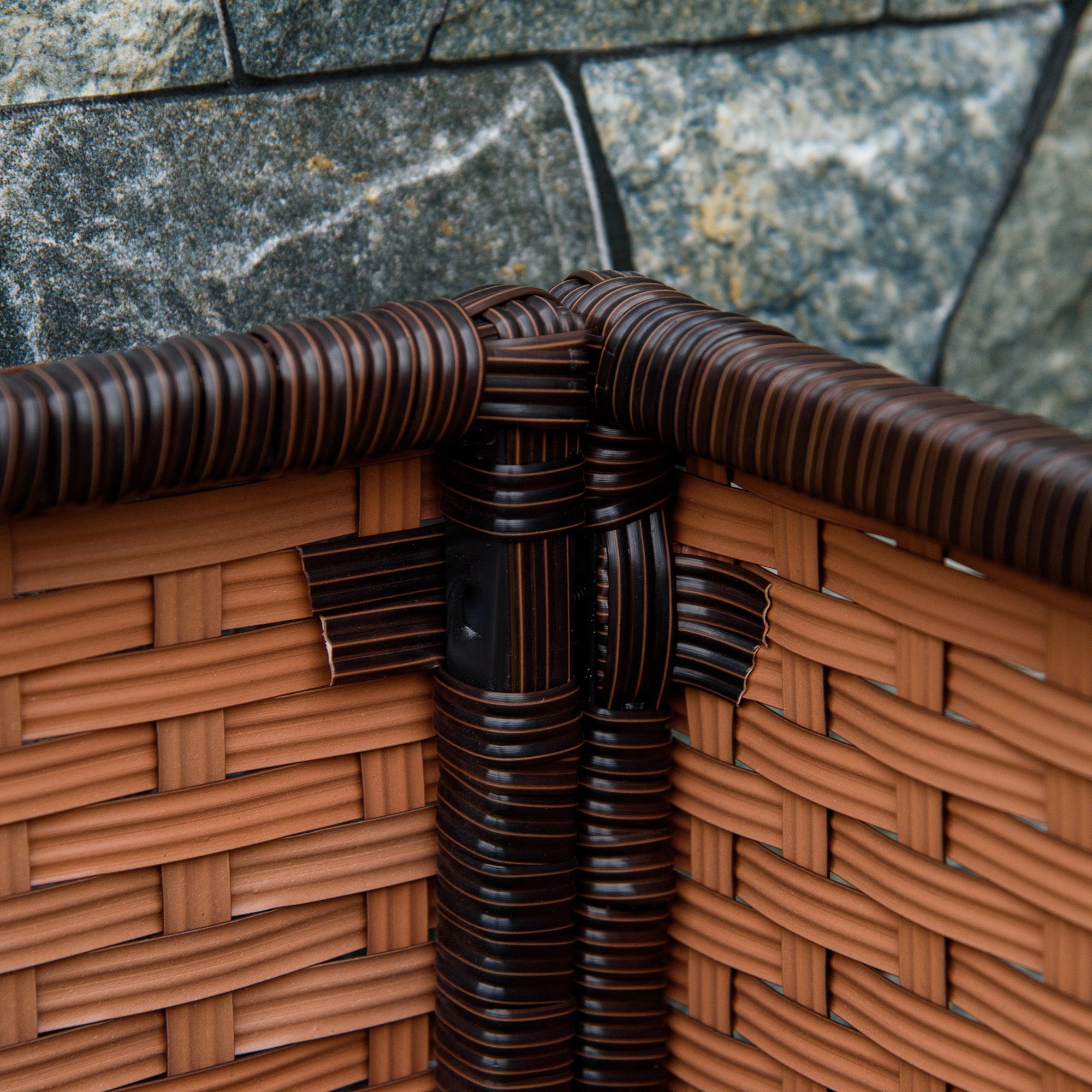  Pat de gradina inaltat cu 3 niveluri din ratan sintetic fara fund pentru plante si legume, 120x120x40cm, gri [8]