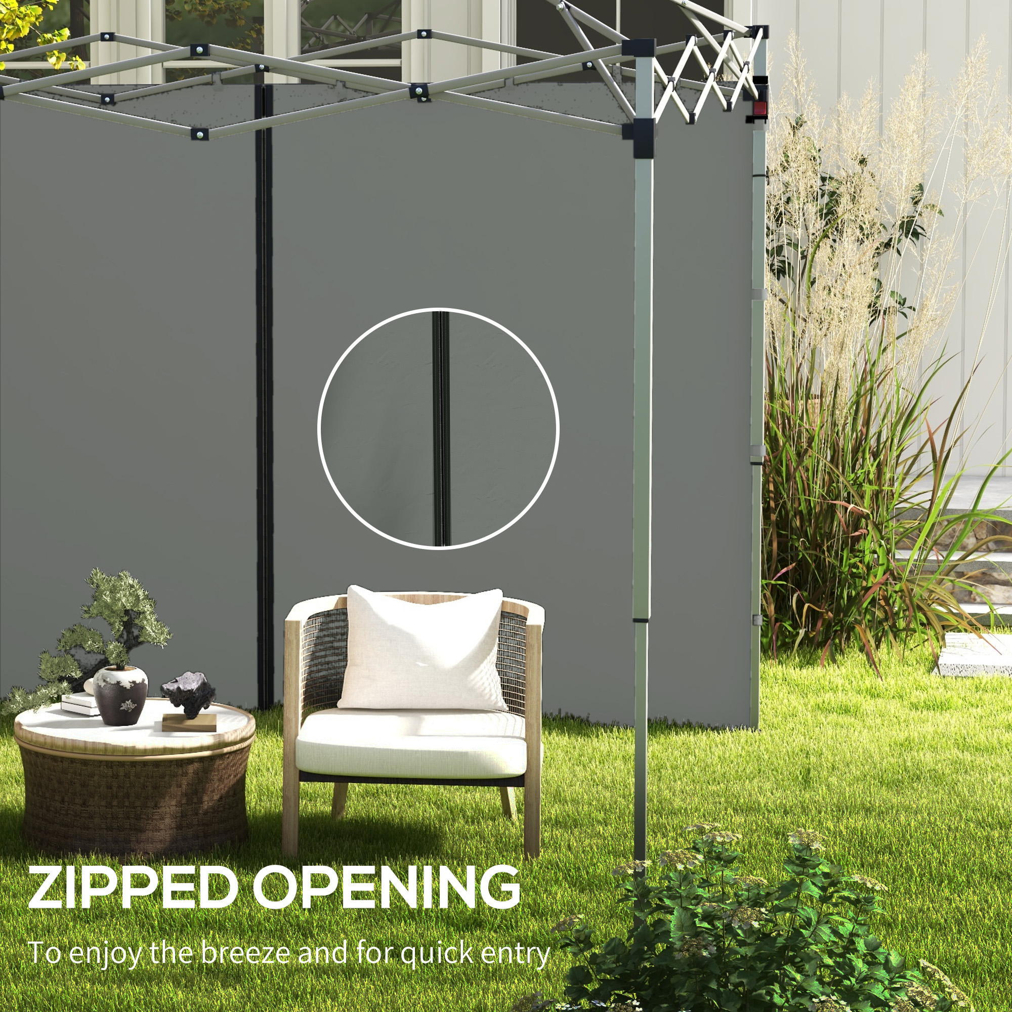  Panouri Laterale pentru Foisor cu Usi cu Fermoar, pentru Foisoare Pliabile de 3x3(m) sau 3x6m, Gri Inchis [4]