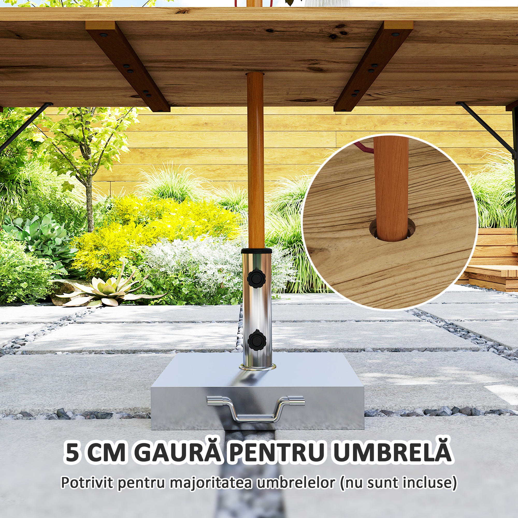  Masa de Gradina pentru 6 Persoane cu Orificiu pentru Umbrela, 175x80x75 cm, Maro [5]