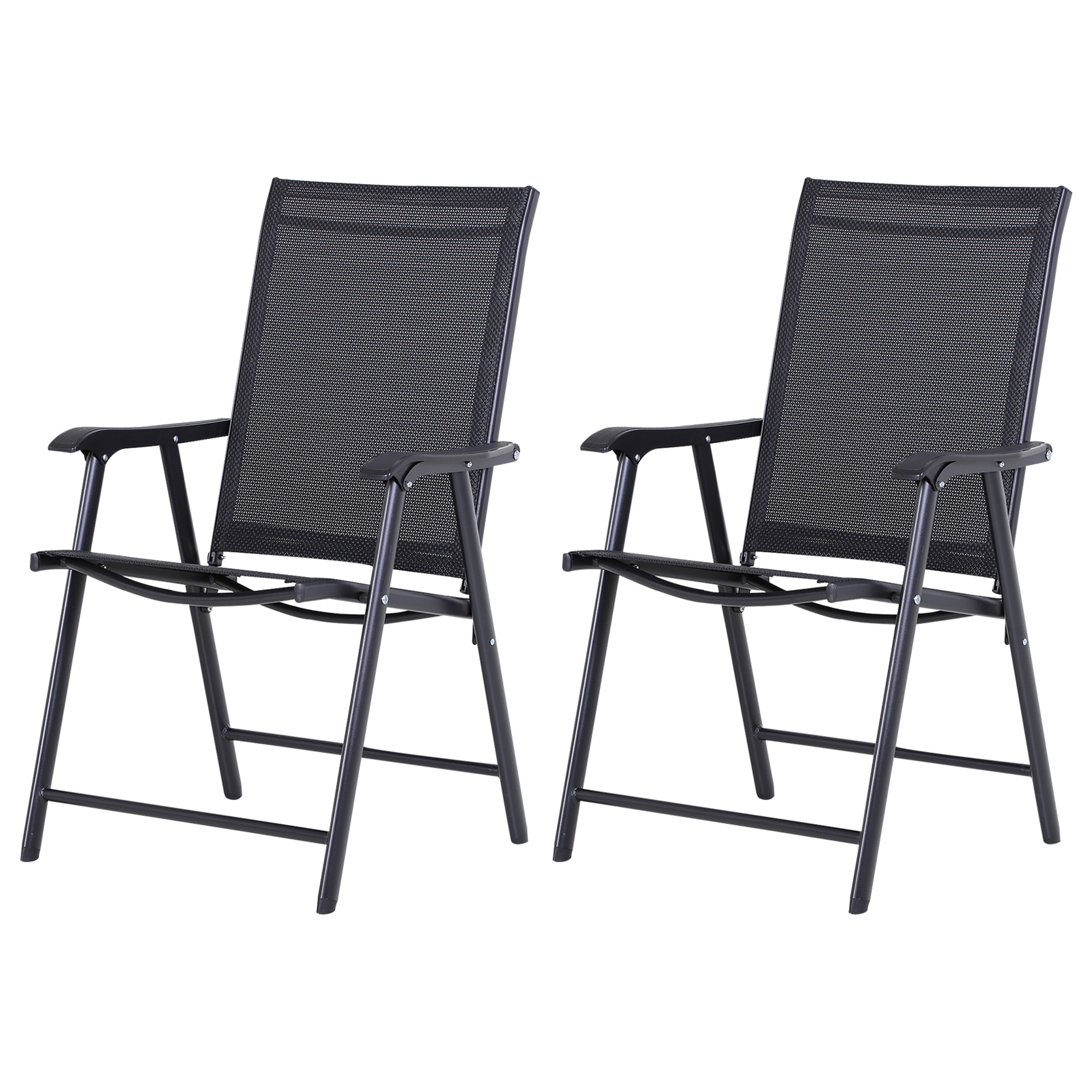 Gradina & balcon -  Set 2 Scaune de Gradina Pliabile cu Cotiere, Scaune pentru Pranz in Exterior din Metal si Texteline, pentru Terasa, Balcon, Veranda, Exterior si Interior, 58x64x94cm, Negru