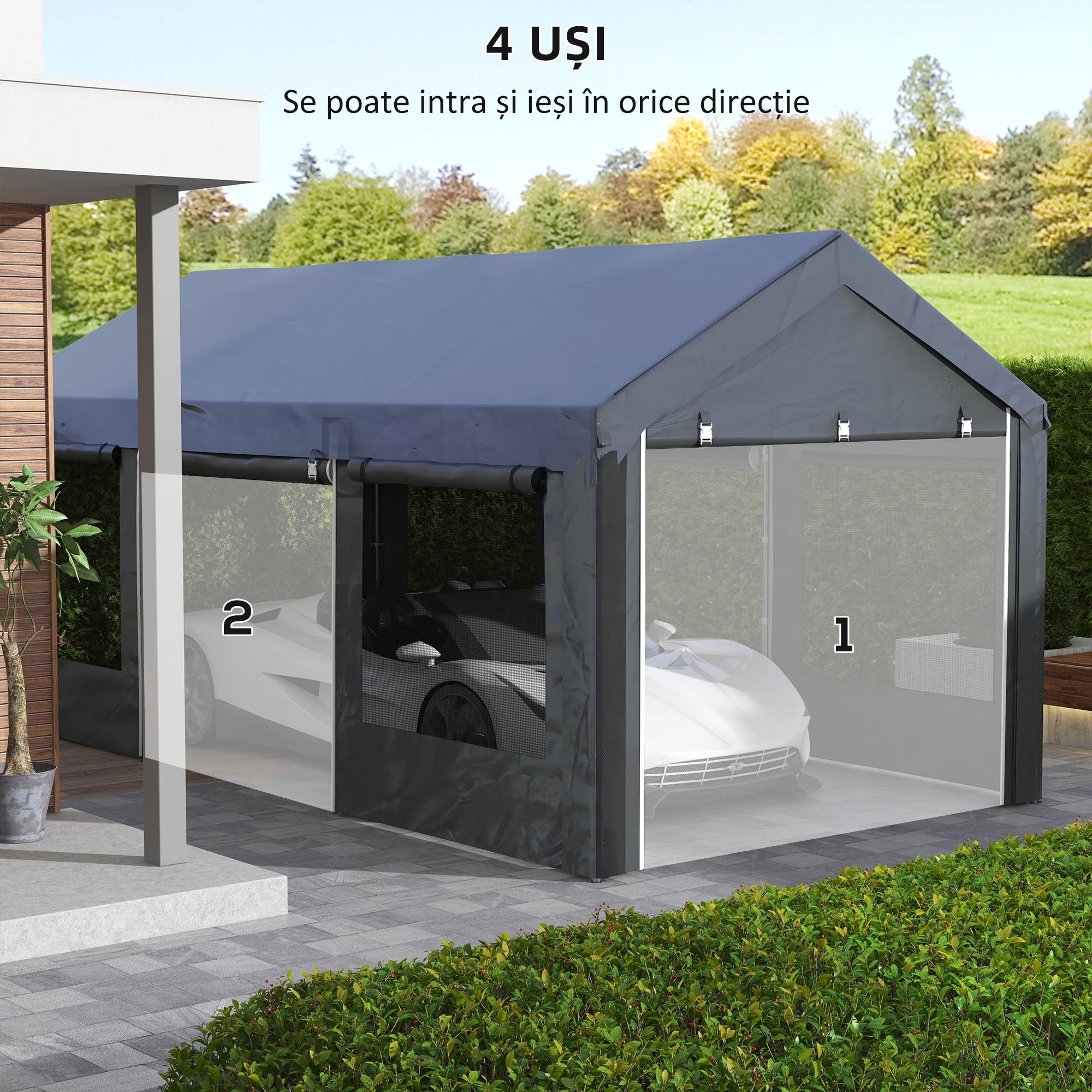  Pavilion de Gradina cu inaltime Reglabila, 4 Usi si 4 Ferestre, 6x3 m, Gri inchis [5]