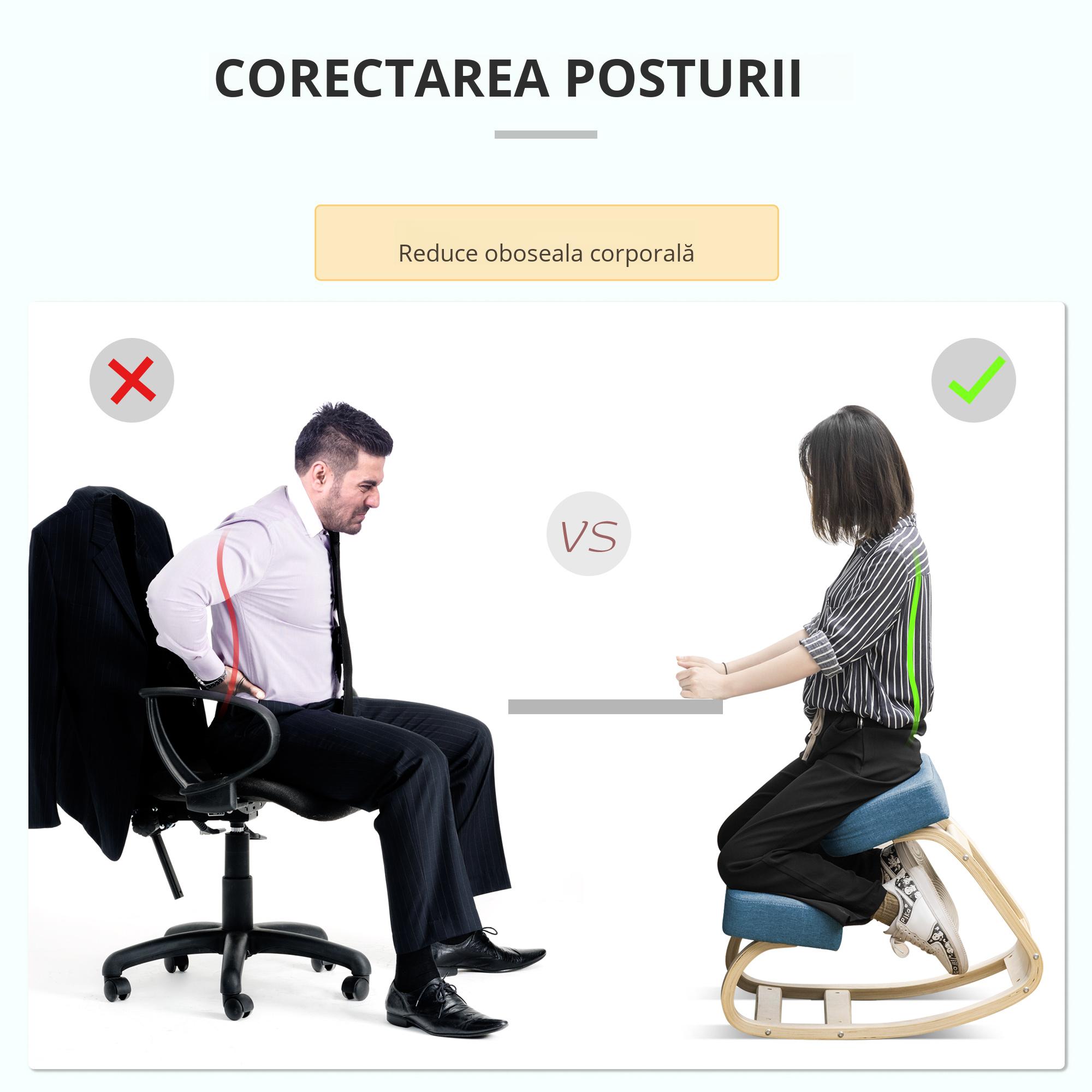  Scaun Ergonomic cu Suport pentru Genunchi din Lemn de Mesteacan, 51x69x58 cm, Albastru [5]