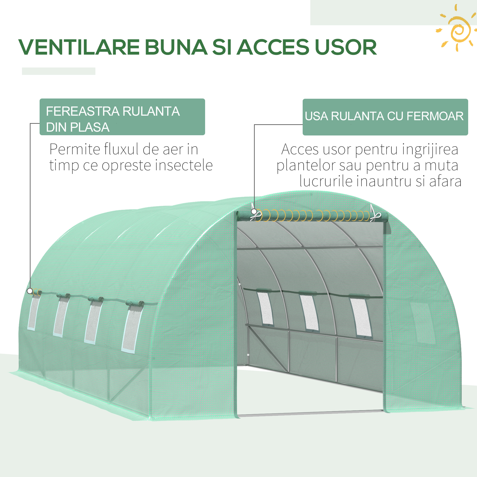  Sera Tip Tunel pentru Plante, Verde, 6x3x2 m [5]