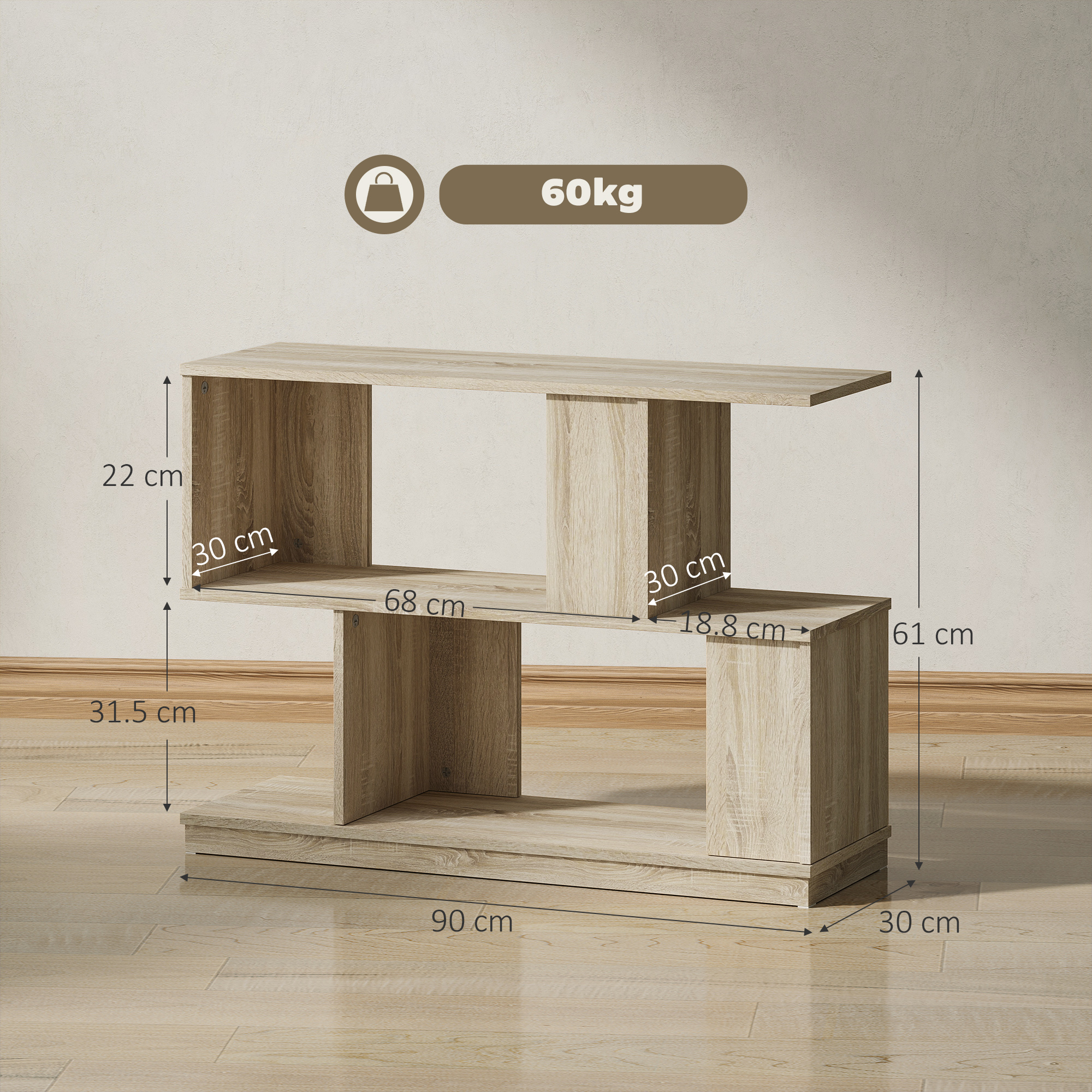  Masuta de cafea moderna in forma de S cu 4 rafturi 90x30x61 cm Lemn [2]