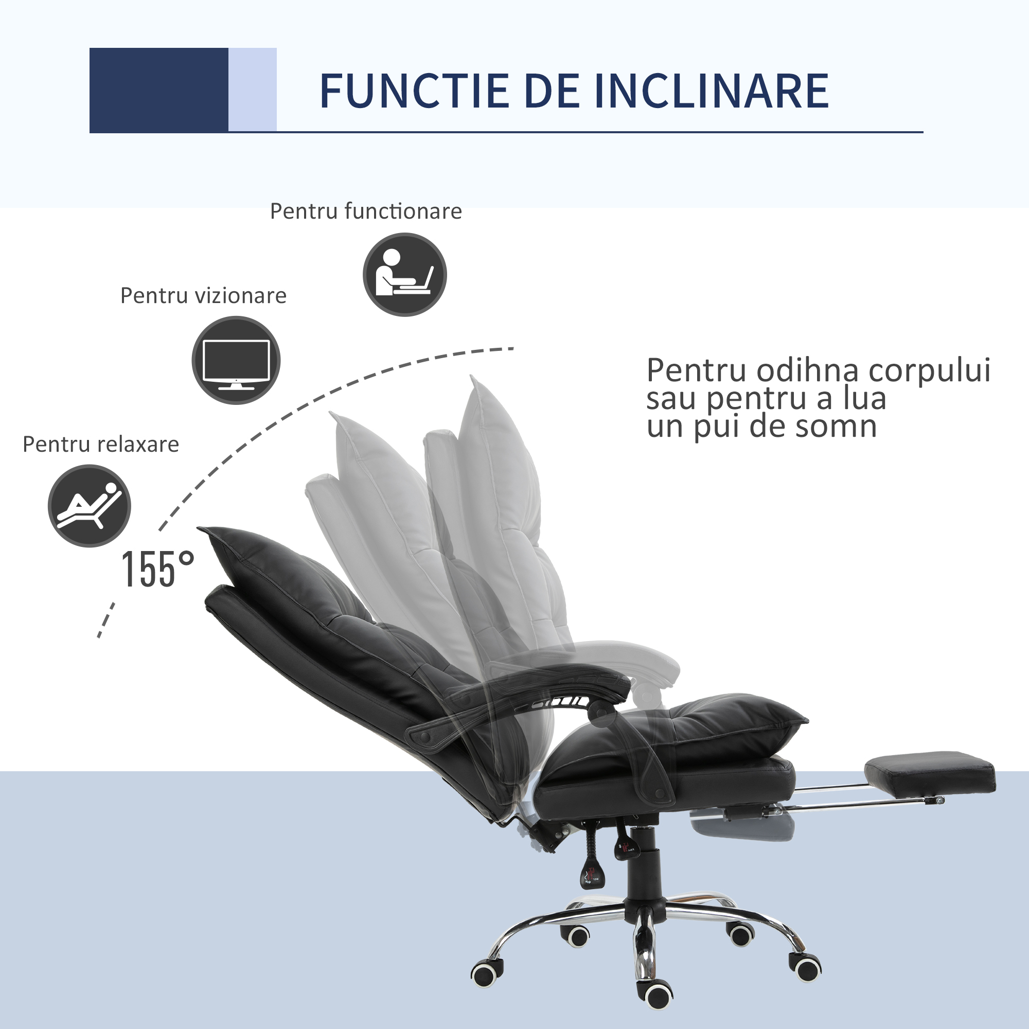  Fotoliu Birou Negru - Rabatabil, Suport Picioare & Ergonomic [4]