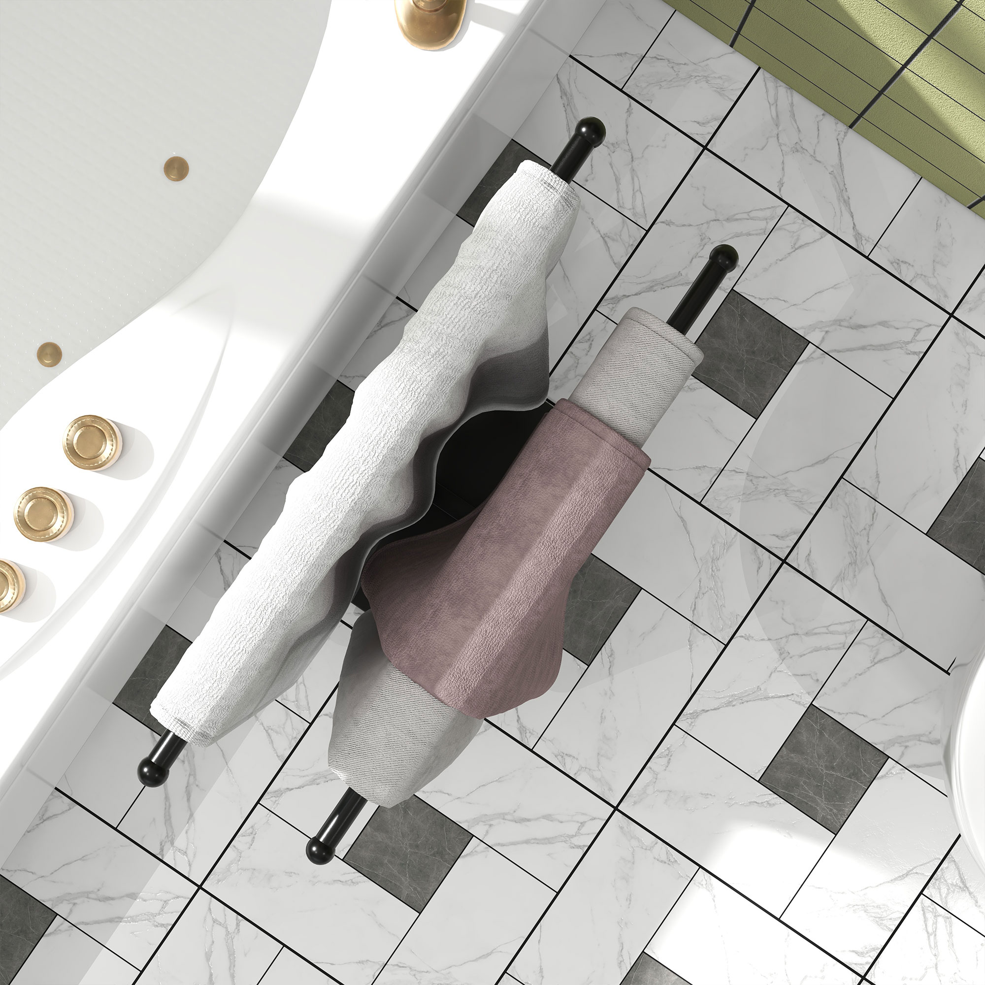  Suport de Prosoape de Podea cu 2 brate, Suport de Prosoape din Metal pentru Baie, 50x18,5x85 cm, Negru [7]