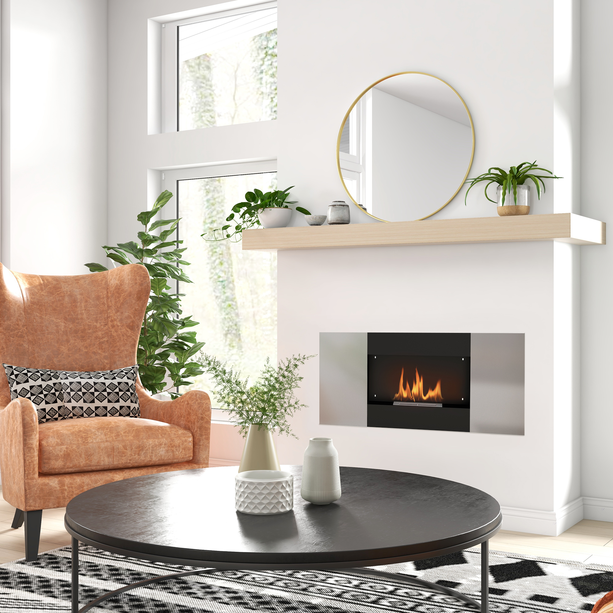  semineu pe Bioetanol de 0,9L pentru Durata de 3,3 ore, Biosemineu incastrabil din Otel si Sticla, 100x15x54 cm, Negru [8]