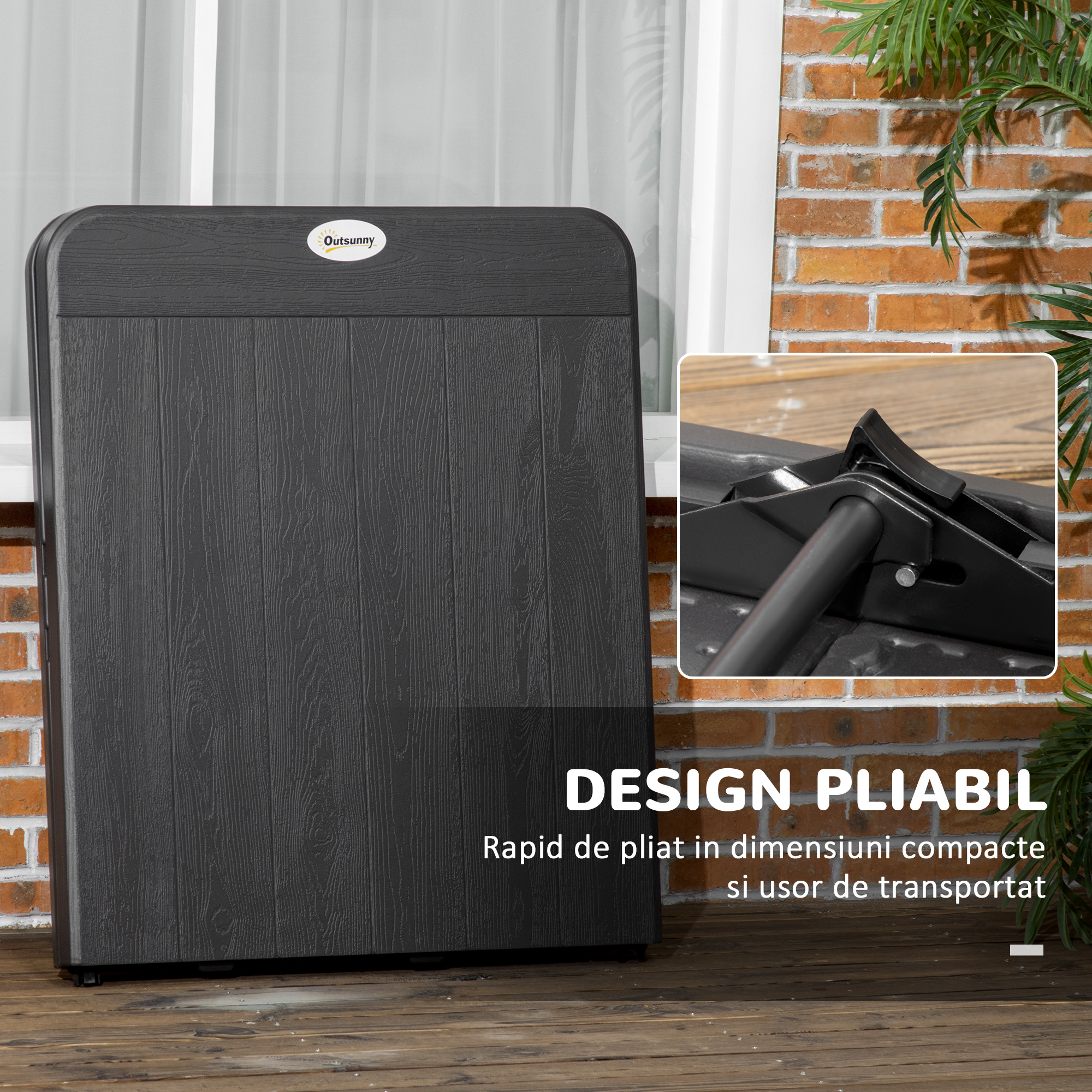  Masa de Gradina Pliabila pentru 6 Persoane, 180x75,5x73 cm, Gri inchis [5]