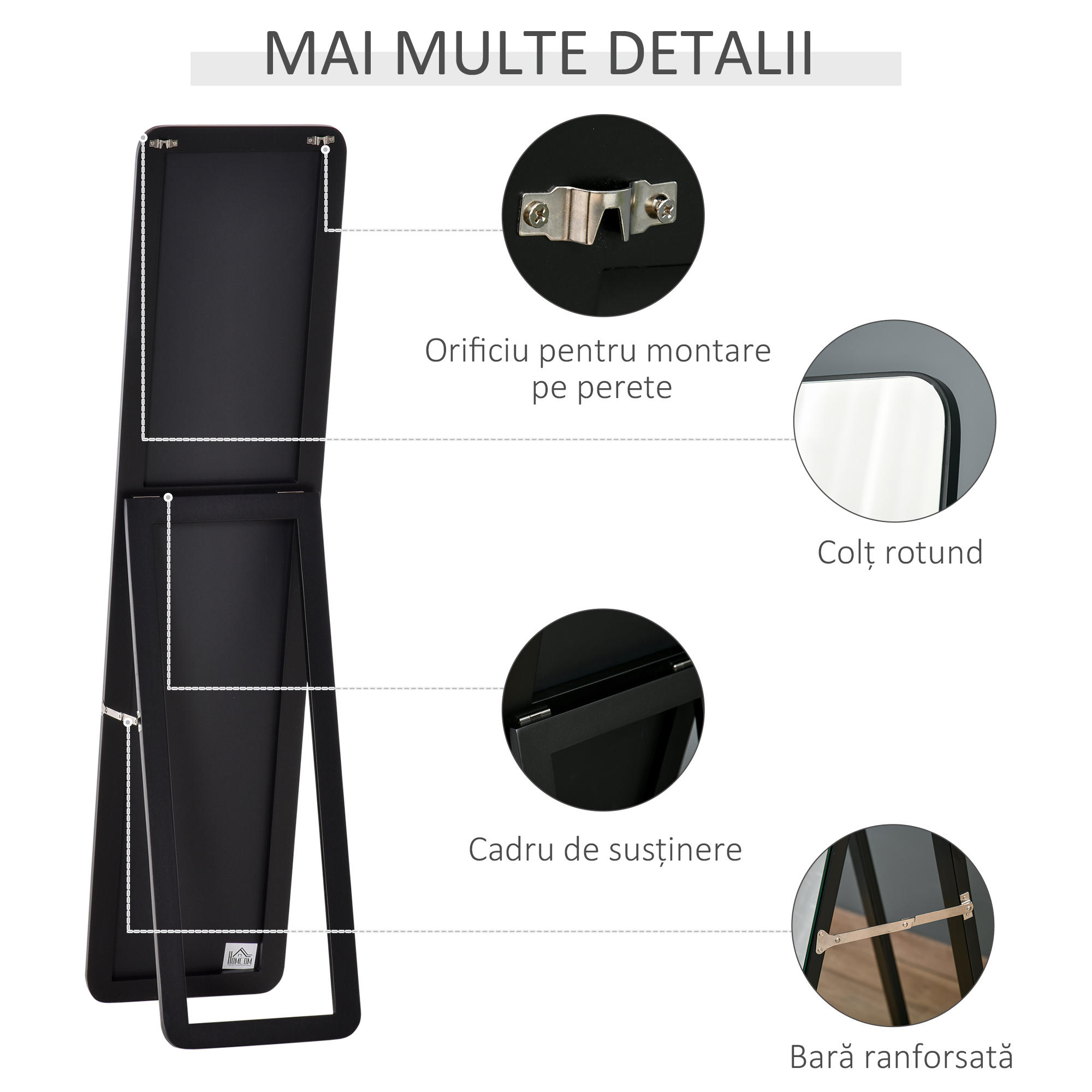  Oglinda de Podea sau Perete cu Cadru din Lemn, Oglinda cu Suport, Pliabil cu Balama, 37x43x156 cm, Nuc [5]