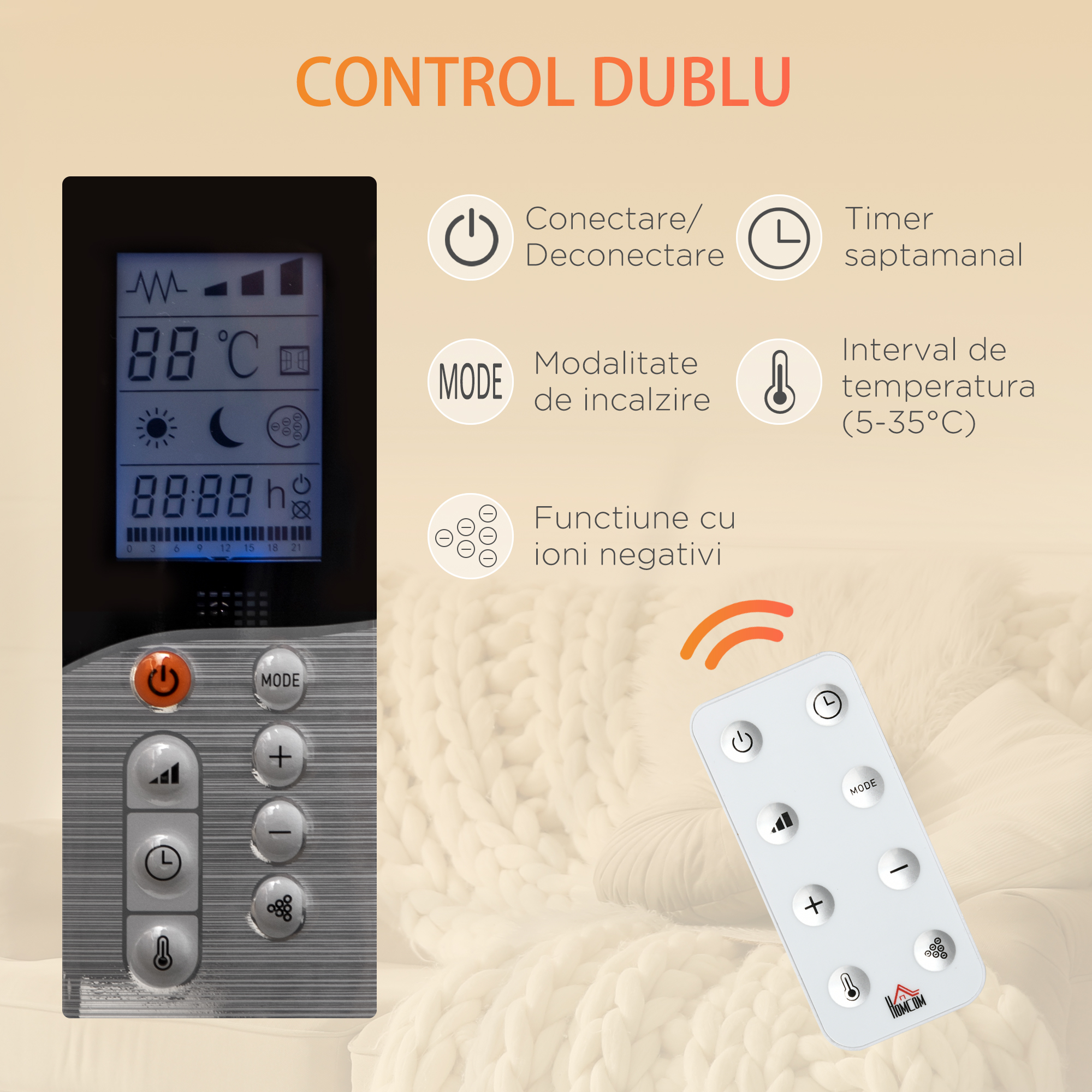  Incalzitor cu conventie, incalzire silentioasa, portabil sau montat pe perete cu detectarea deschiderii ferestrei, temporizator, telecomanda, oprire de siguranta [4]