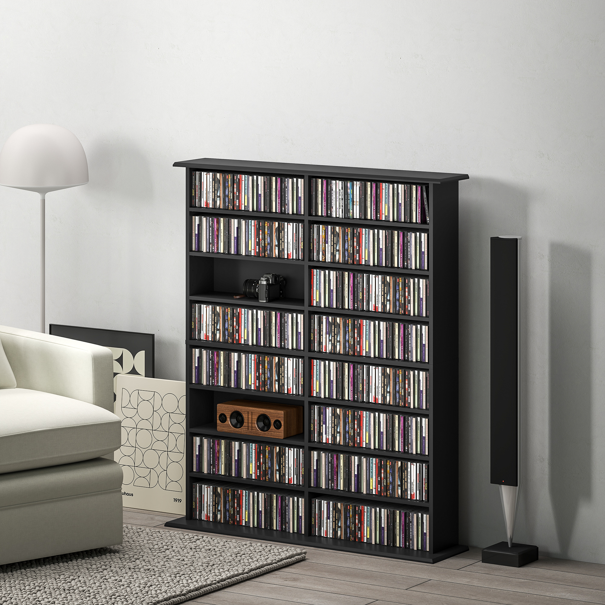  Mobilier Biblioteca cu 16 Rafturi pentru 720 CD-uri din Lemn 106.5x24x126.3 cm Negru [1]