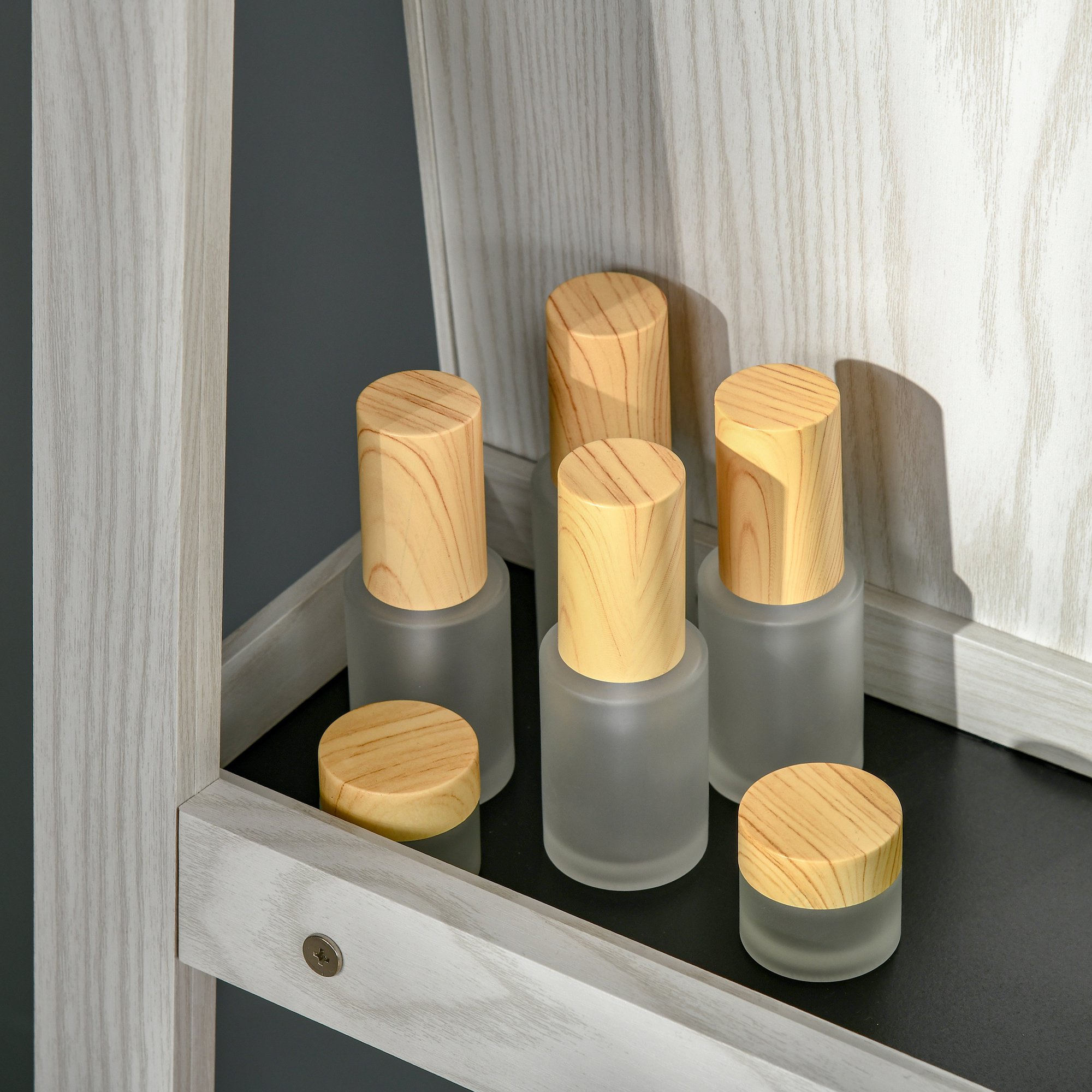  Oglinda Suport pentru Bijuterii, Oglinda de podea Pivotanta Moderna pentru Dormitor, 38x38x160 cm, Alb [8]