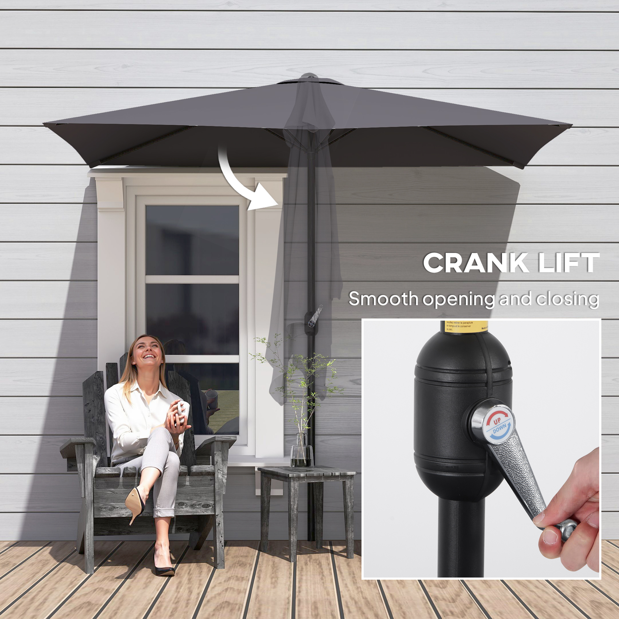  - Umbrela de perete in forma de semiluna, economisitoare de spatiu, cu deschidere prin manivela, gri [7]