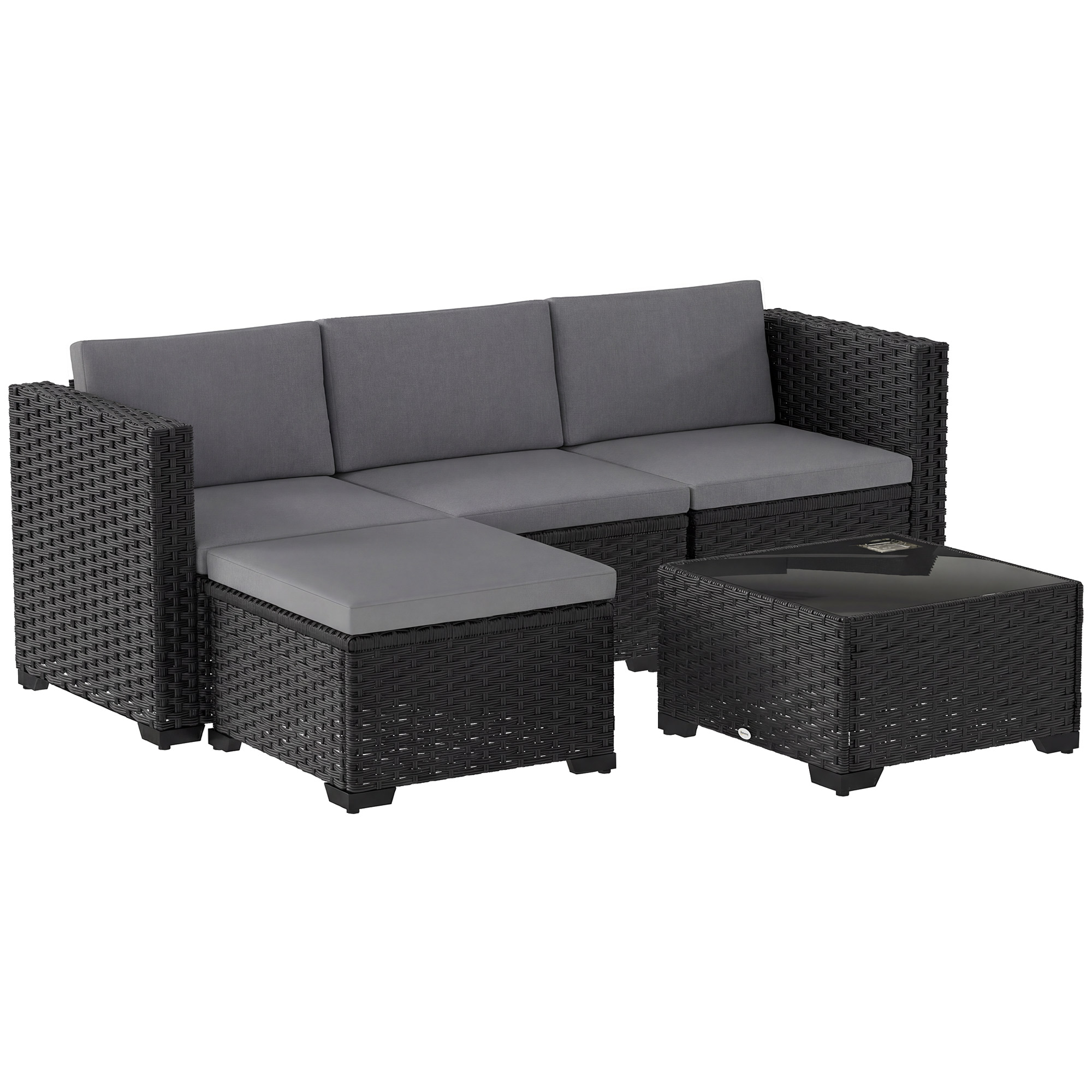Gradina & balcon -  Set Modular de Gradina din Rattan cu Perne, Canapea de Colt Gri, 5 Piese