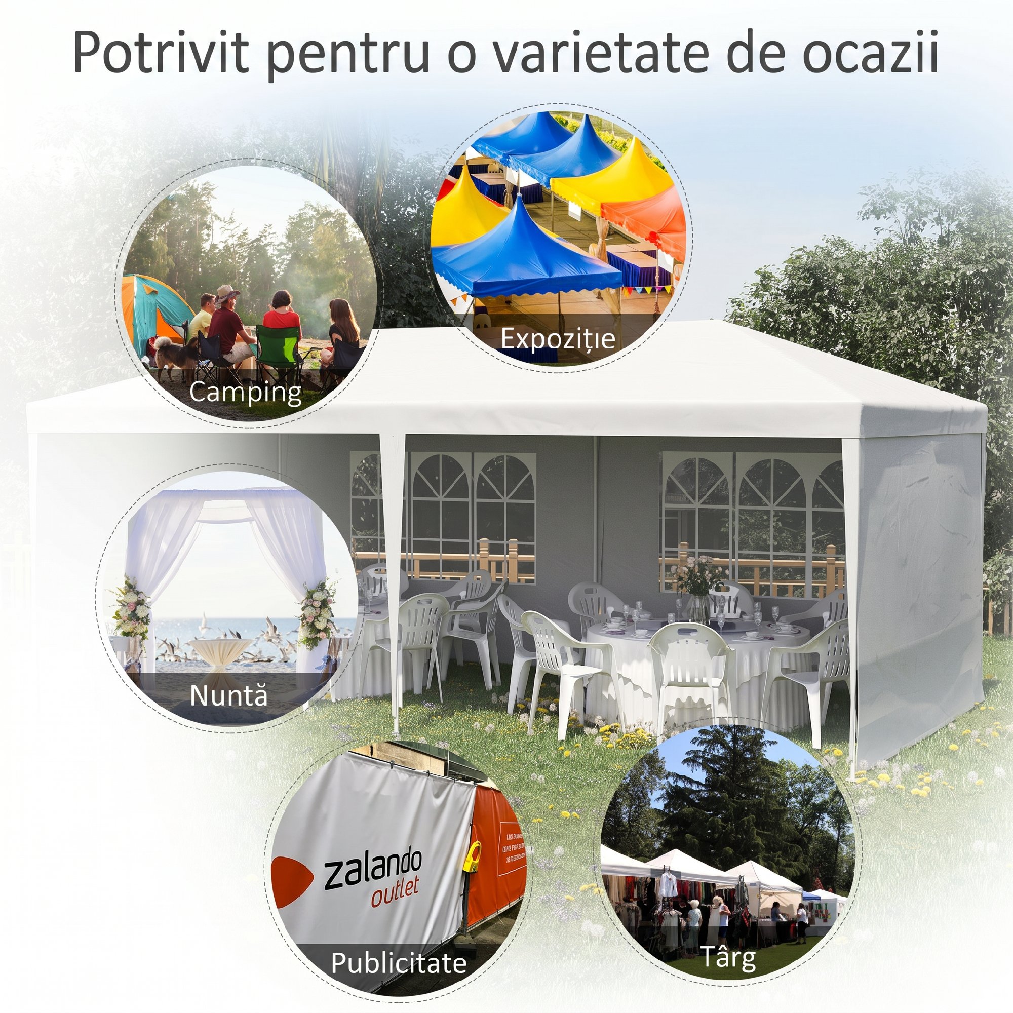 Cort de gradina pliabil  pentru petreceri si evenimente cu panouri detasabile, otel si PE, 5,85x2,95 m, alb [6]