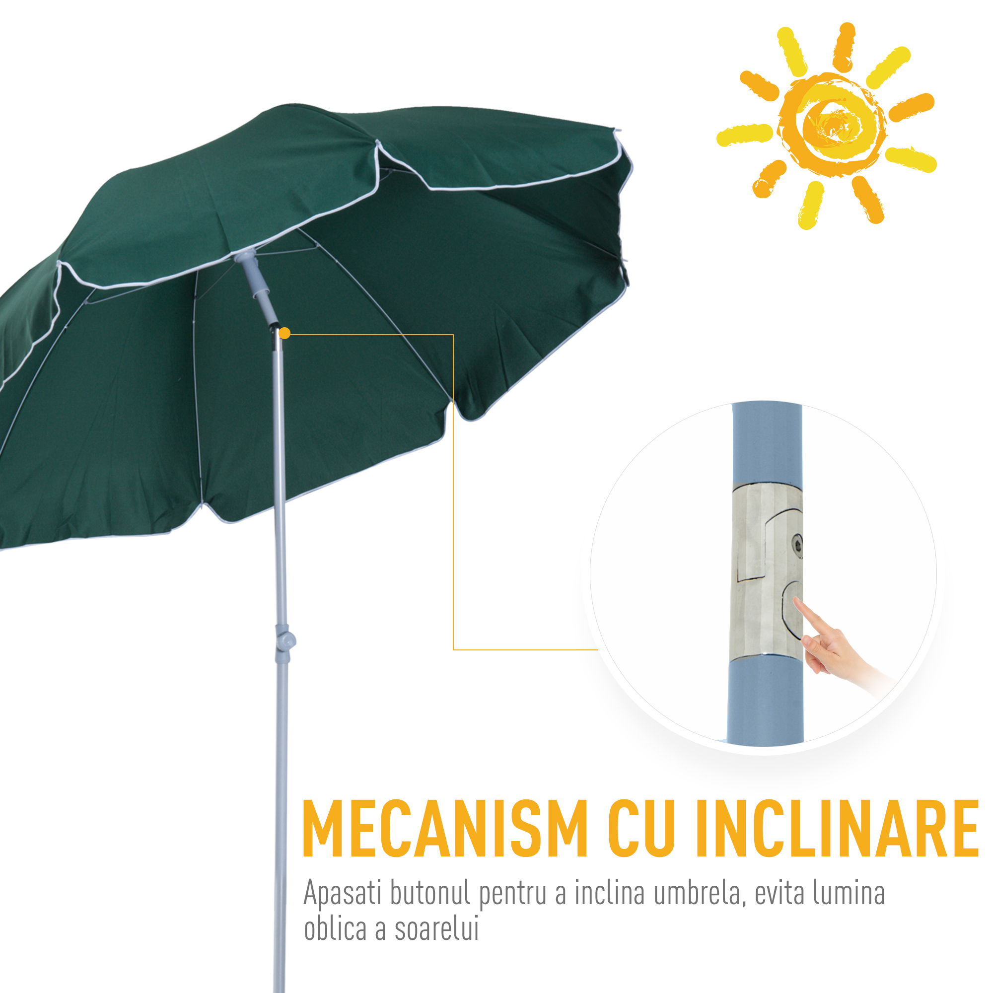  Umbrela de Gradina cu acoperis inclinabil, Φ220cm Culoare verde Inchis [3]