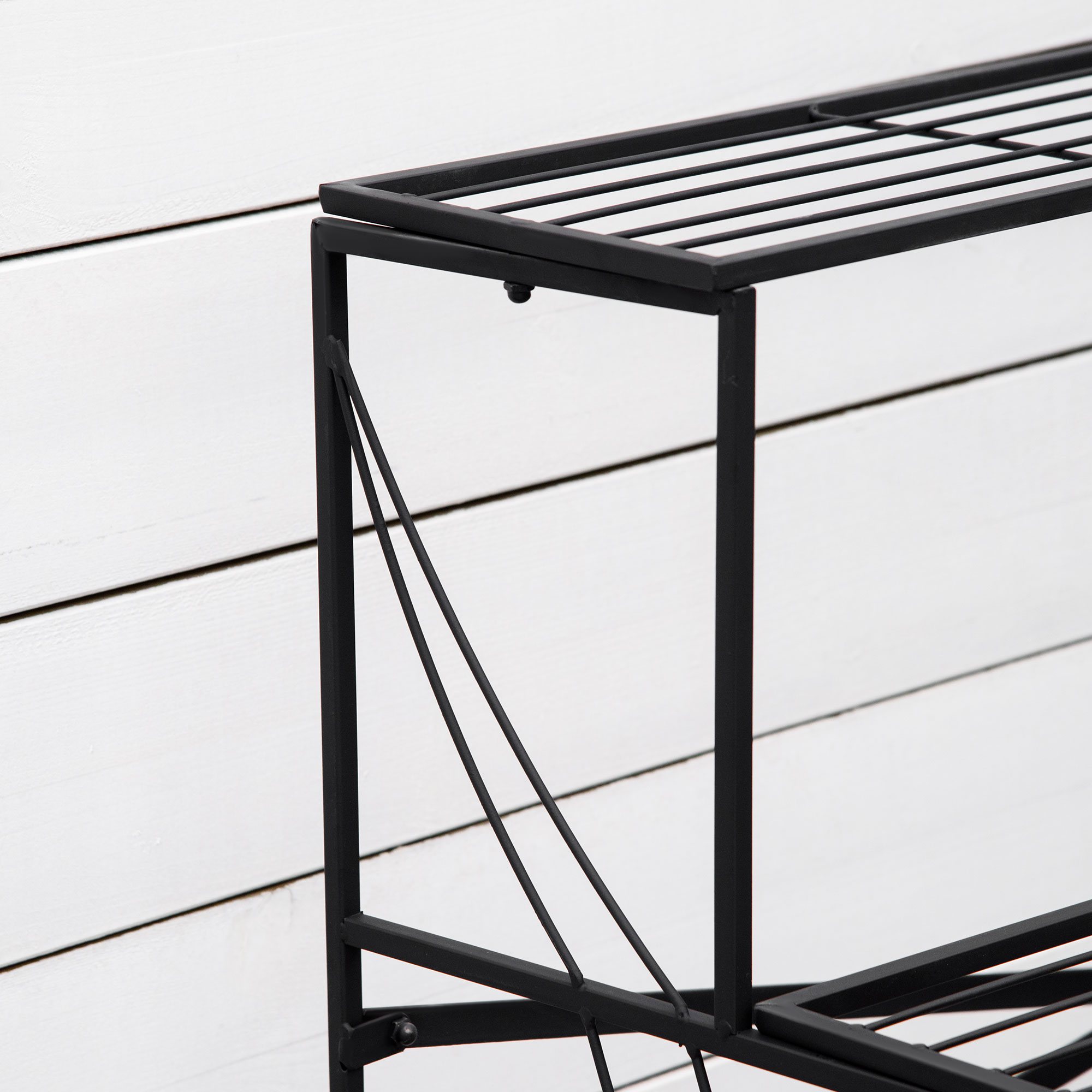  Suport pentru Plante din Fier Forjat, Scara Suport pentru Ghivece pentru Exterior pe 3 Niveluri, Negru [6]