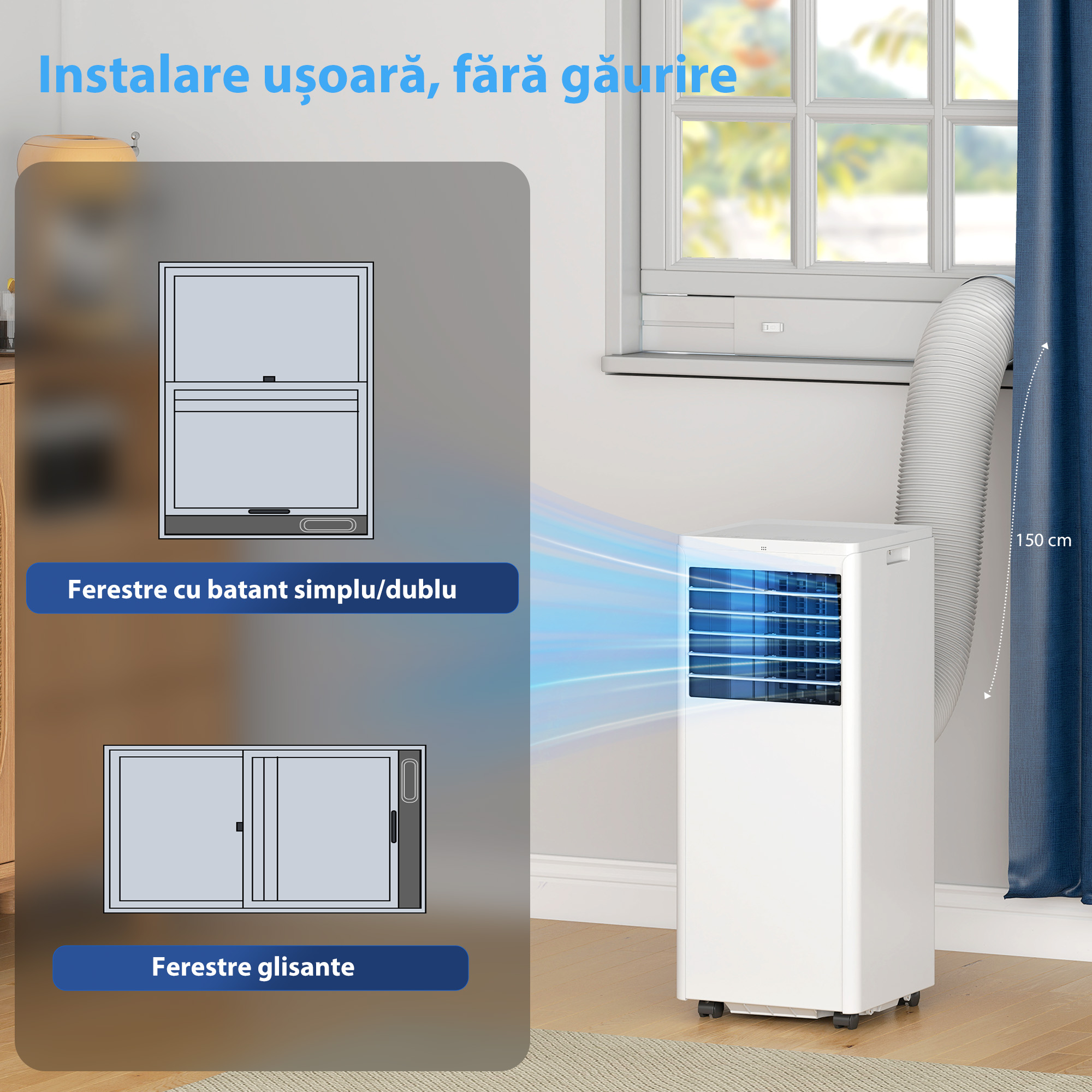  Aparat de Aer Conditionat Portabil 5000 BTU, Unitate 4-in-1: Racire, Dezumidificare, Ventilator, Modul Sleep [7]
