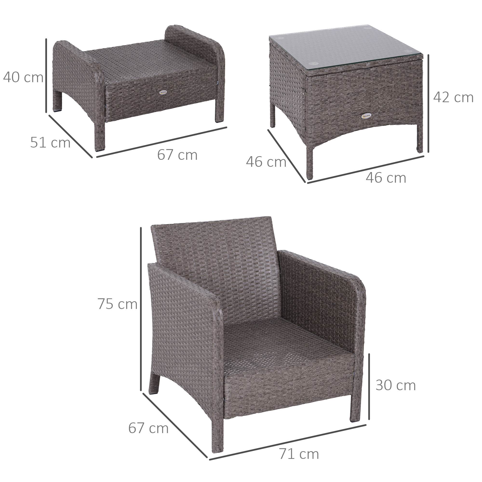  Set Mobilier pentru Extern Canapea cu Pouf si Masuta in PE Rattan cu Perne Gri [2]