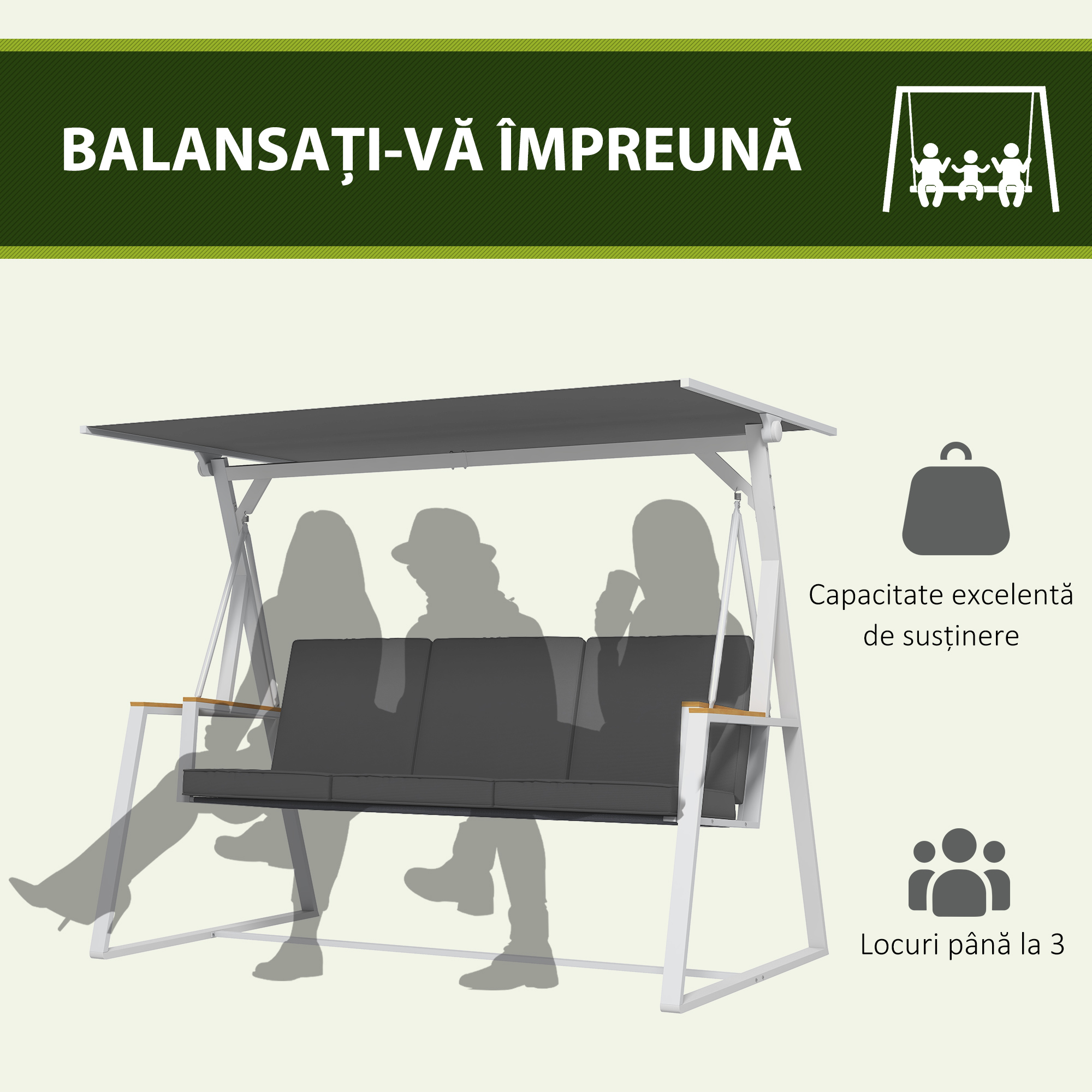  Leagan tip scaun pentru terasa cu 3 locuri, Gri [3]