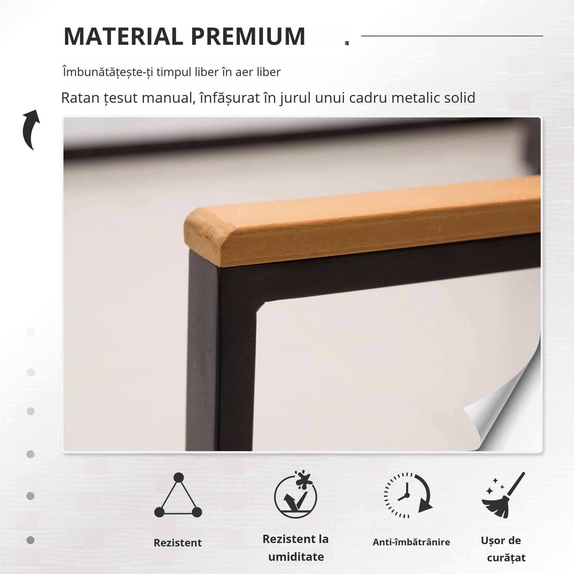  Set Mobilier de Gradina din Ratan din 2 Scaune cu Brate pentru Terasa, Banca si Masa de Cafea, 80x42x37 cm, Negru [4]