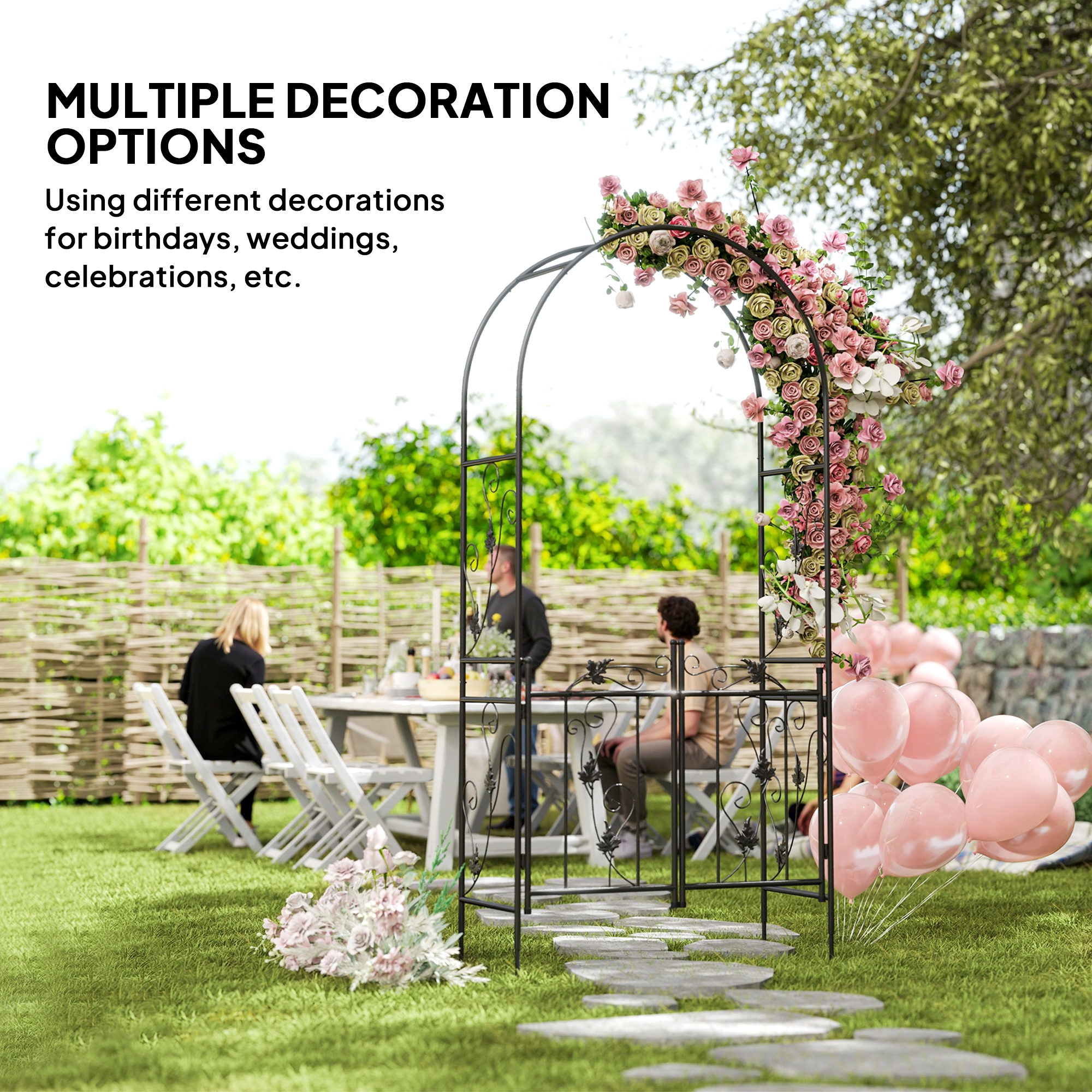  Arc de Gradina cu Poarta si Grilaj pentru Plante Cataratoare, 2,2x1 m, Negru [6]