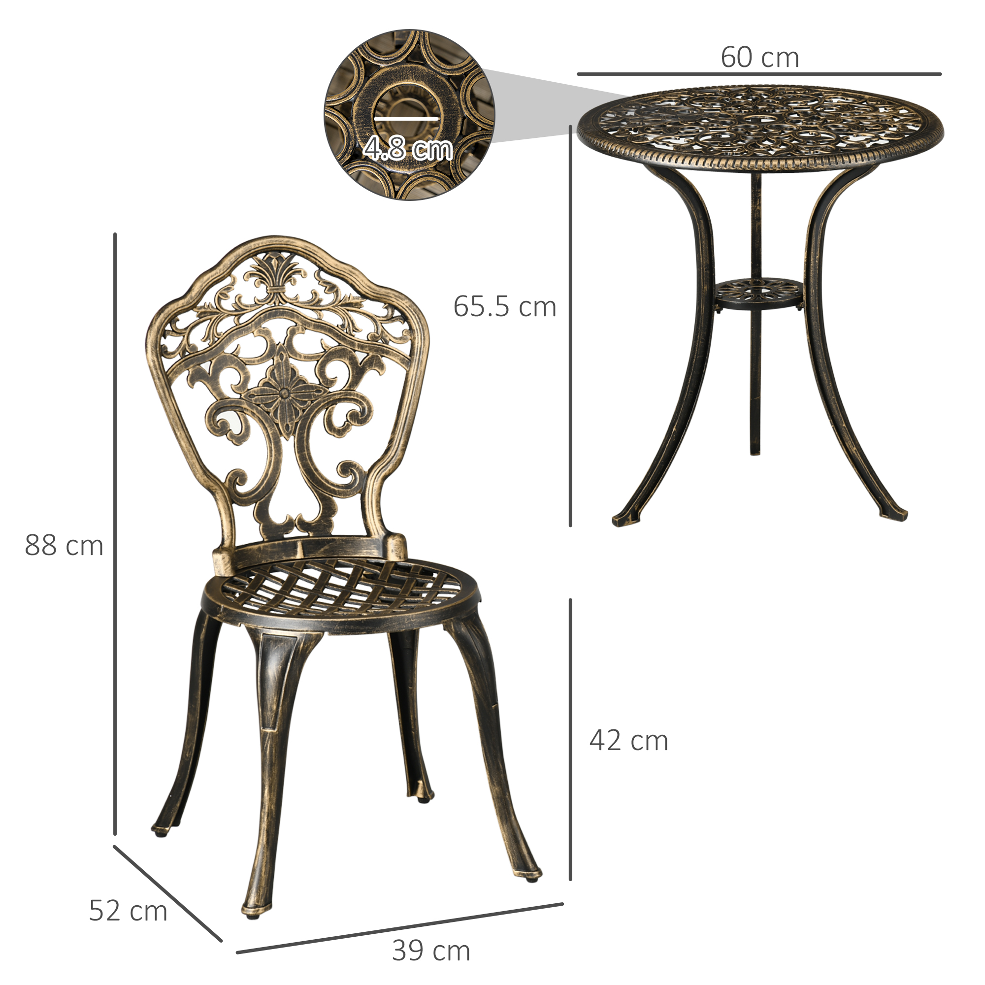 Set de Exterior 3 Piese din Aluminiu cu 2 Scaune de Gradina si Masa Rotunda cu Orificiu pentru Umbrela, Bronz [2]