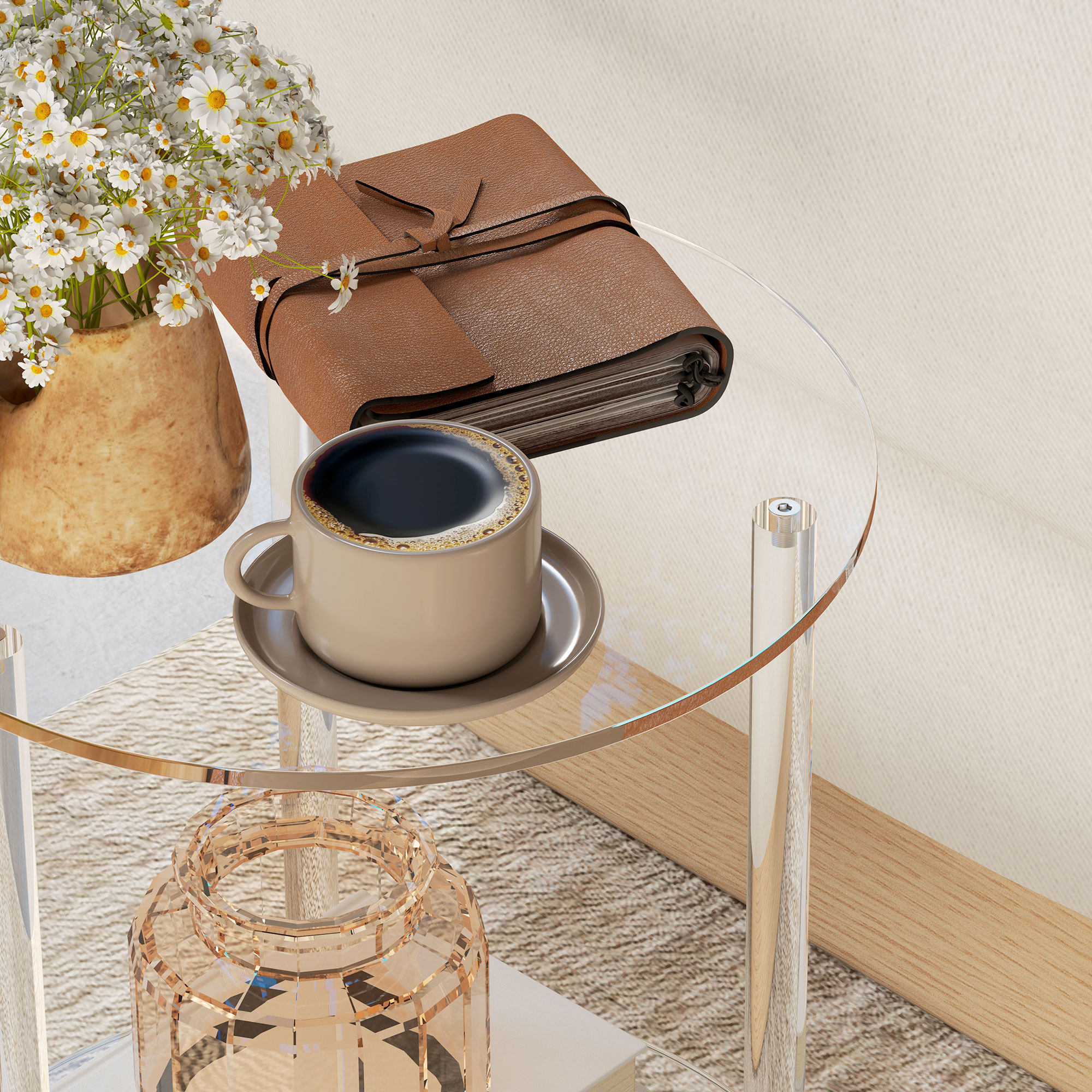  Masa Joasa Rotunda cu 2 Niveluri din Acrilic pentru Interior, Ø40x50 cm, Transparenta [8]