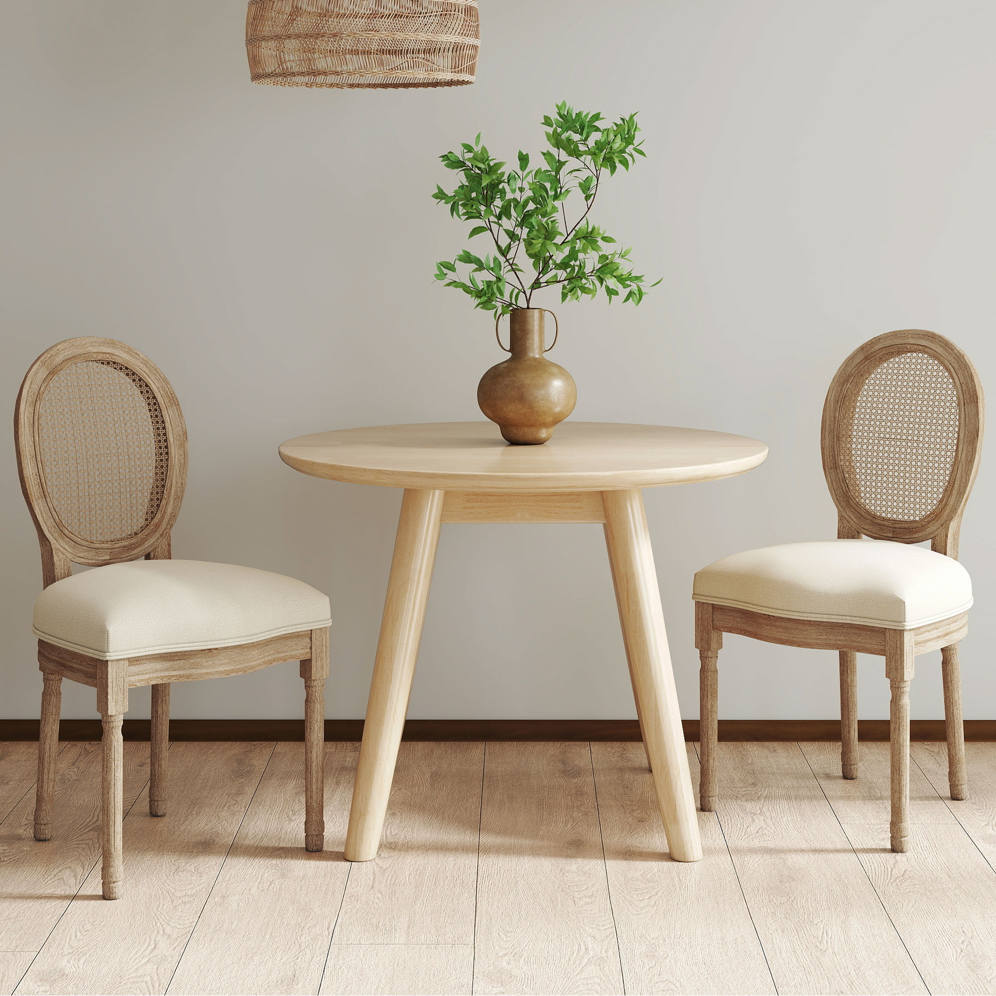  Set 2 Scaune Sufragerie Vintage cu Spatar Perforat 49x56x96cm Alb crem [1]