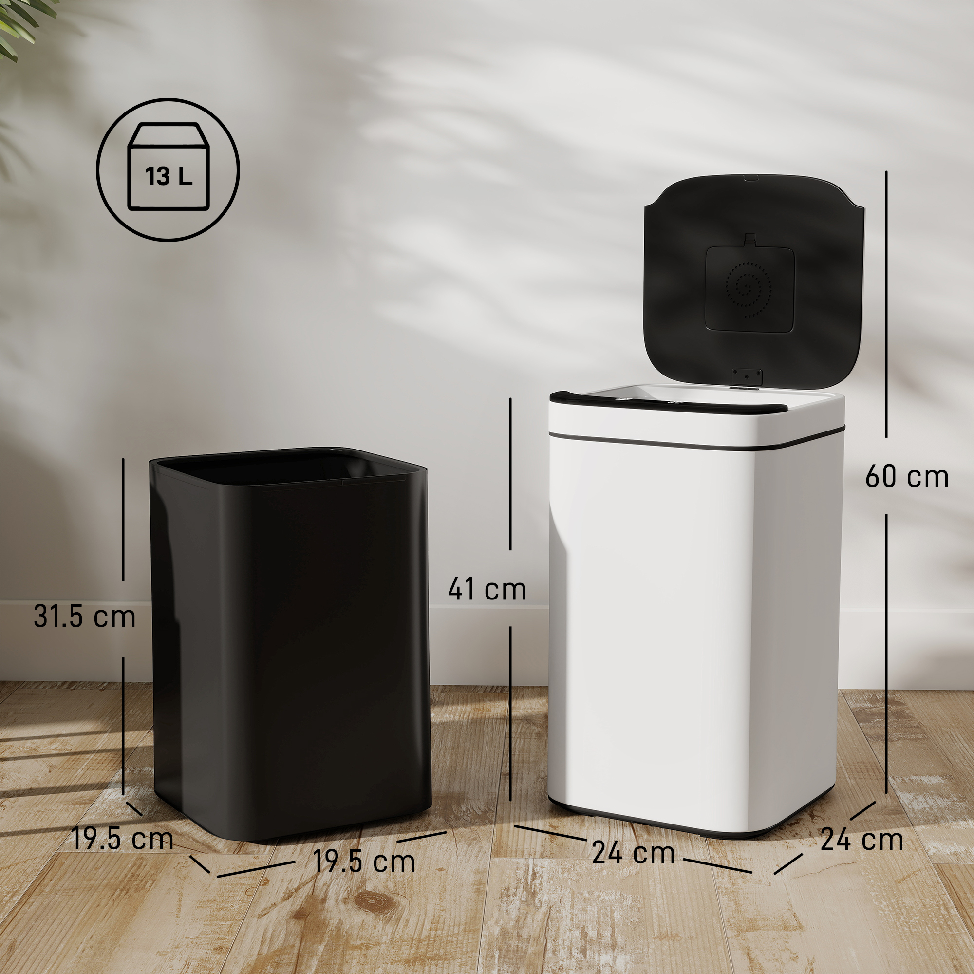  Cos de Gunoi de 13L cu Senzor, din Otel si PP, 24x24x41 cm, Alb [2]