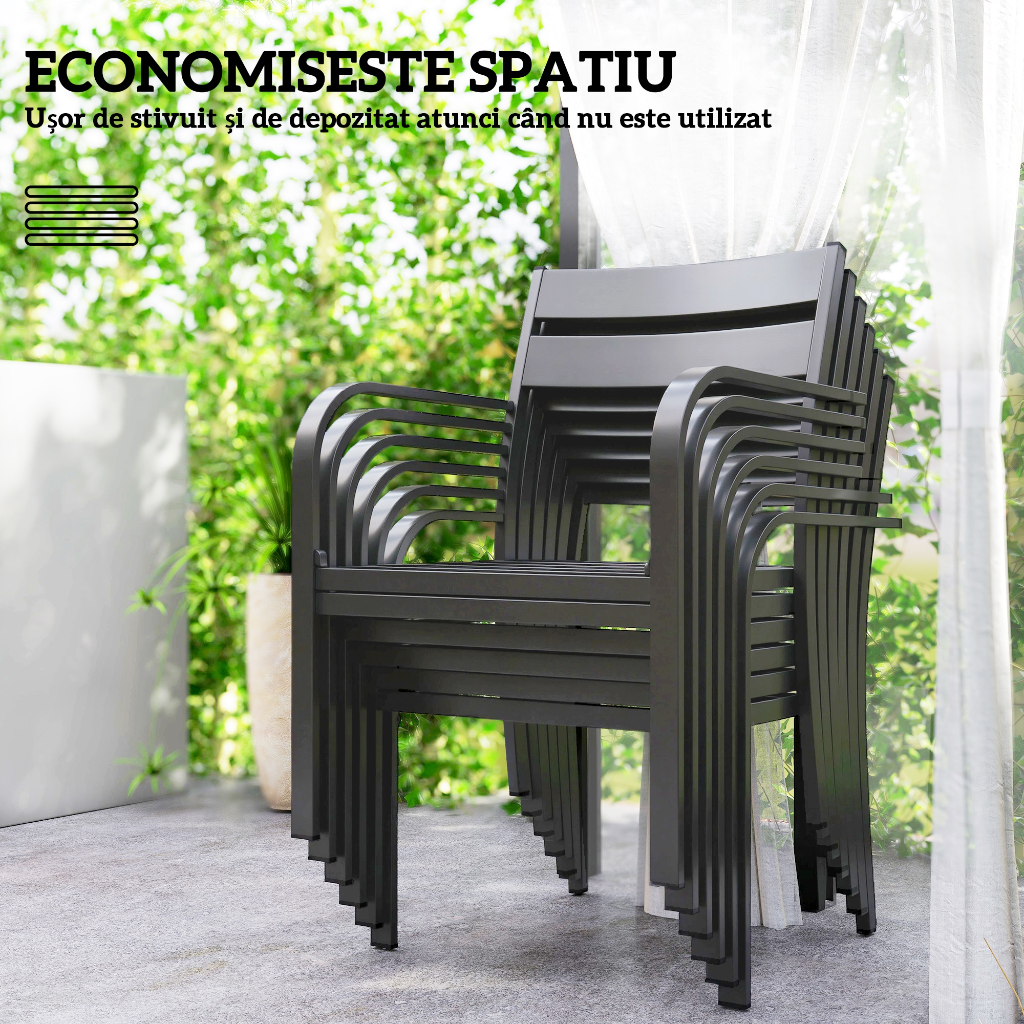  Set de Gradina cu Masa Extensibila si 6 Scaune Stivuibile Gri [5]