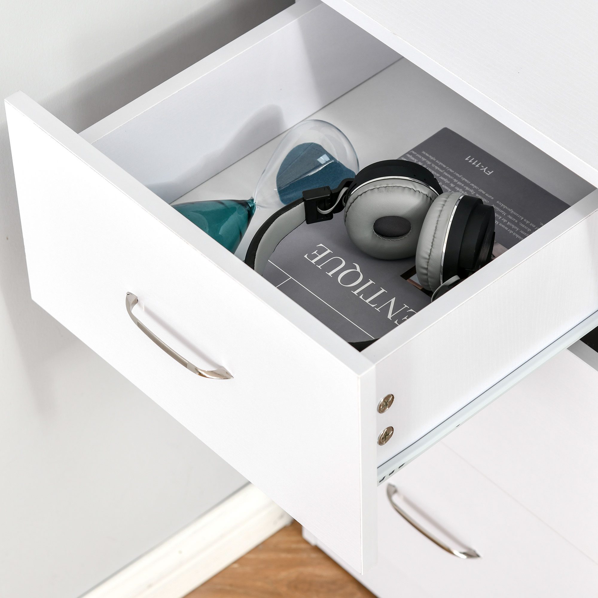  Birou modern cu 3 Sertare si Rafturi in Lemn Alb 120x49x72cm [7]