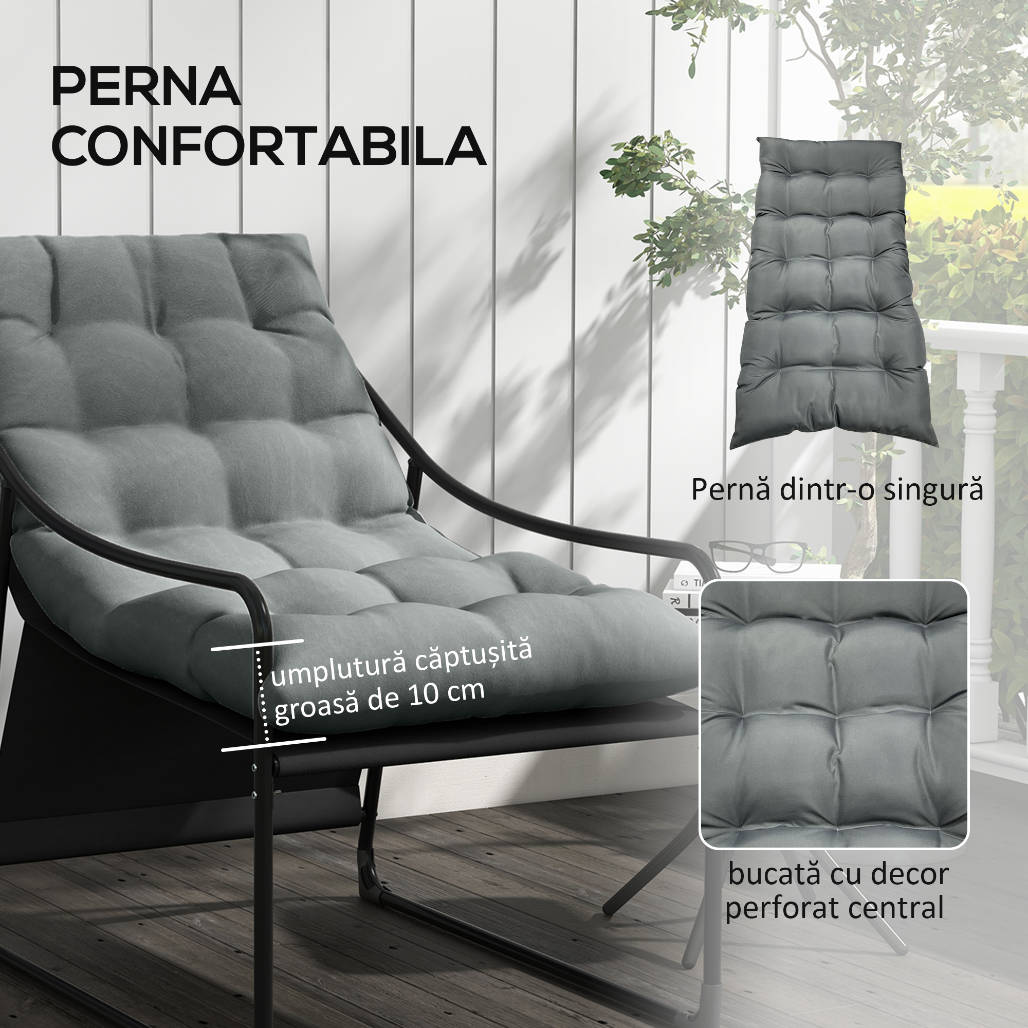  Scaun de Gradina cu Perna Groasa, Canapea Mobilier [3]