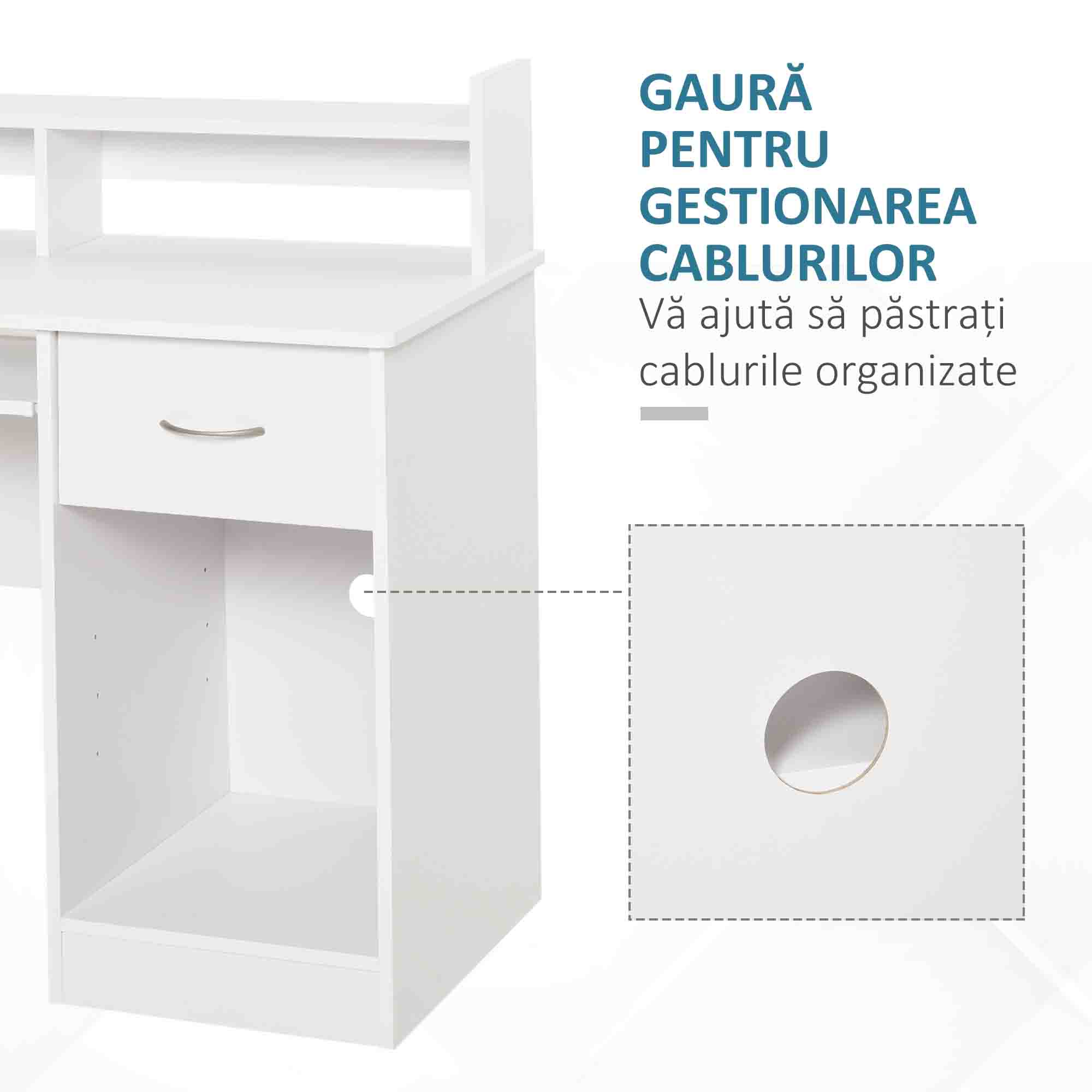  Birou Alb 104×48×95,5 cm - Lemn, Compact & Ideal pentru Acasa [6]