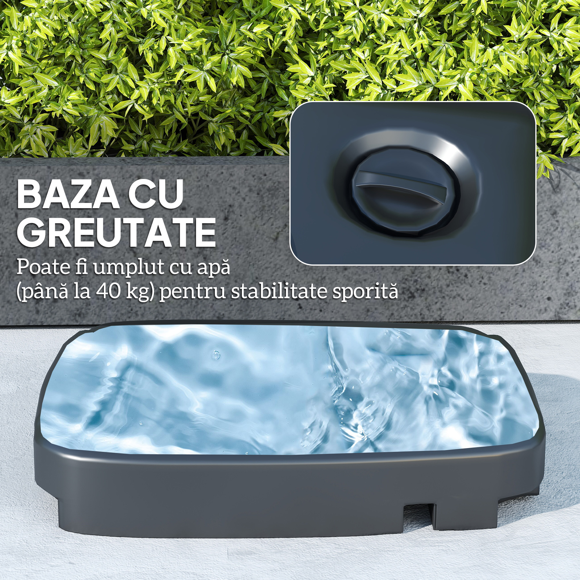  Umbrela Suspendata 2.5x2.5 m cu Baza Umpluta, Manivela si Cap inclinabil, Gri inchis [3]