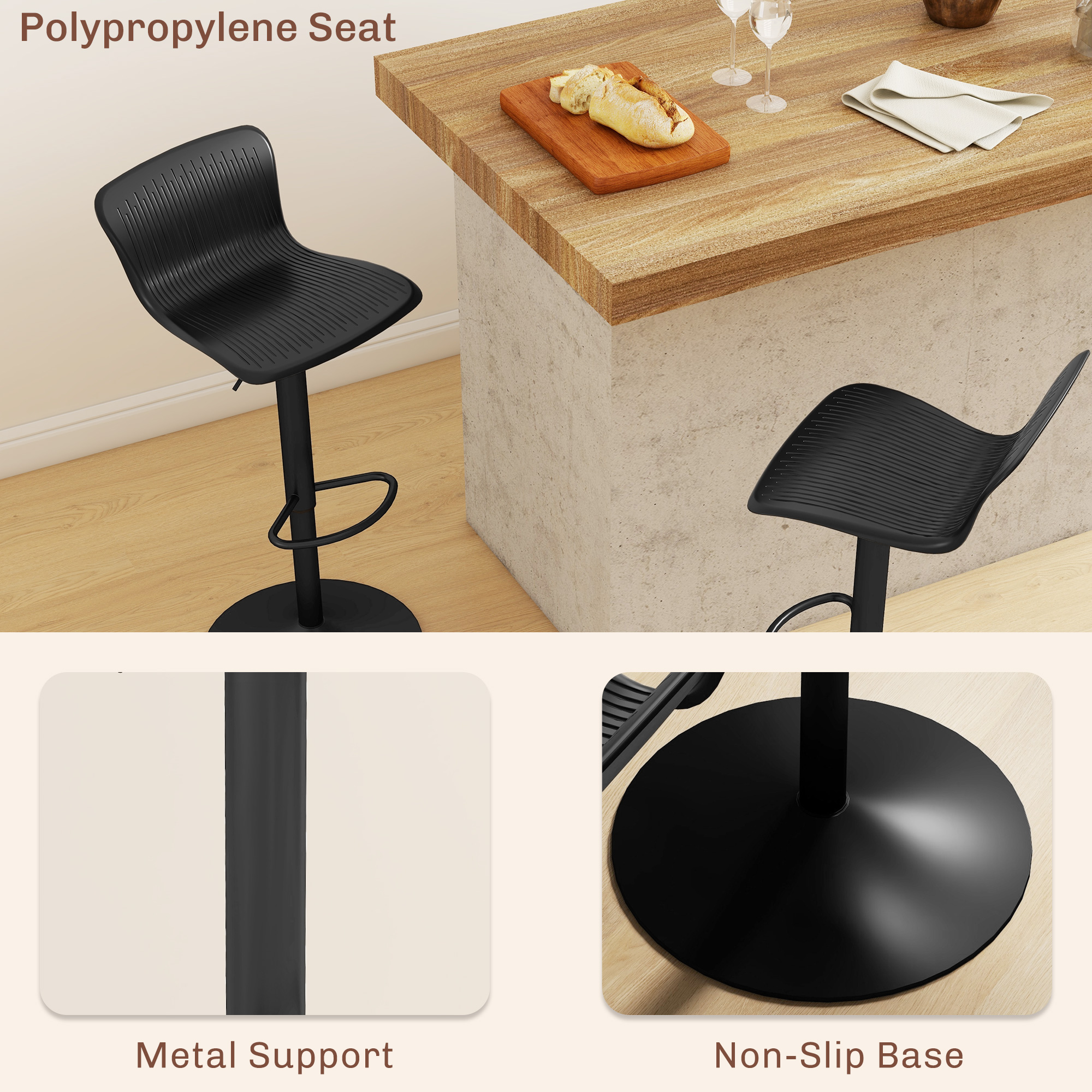  Set 2 Scaune de Bar cu Spatar Ergonomic, 38,5x40x76,5-97,5 cm, Alb [5]