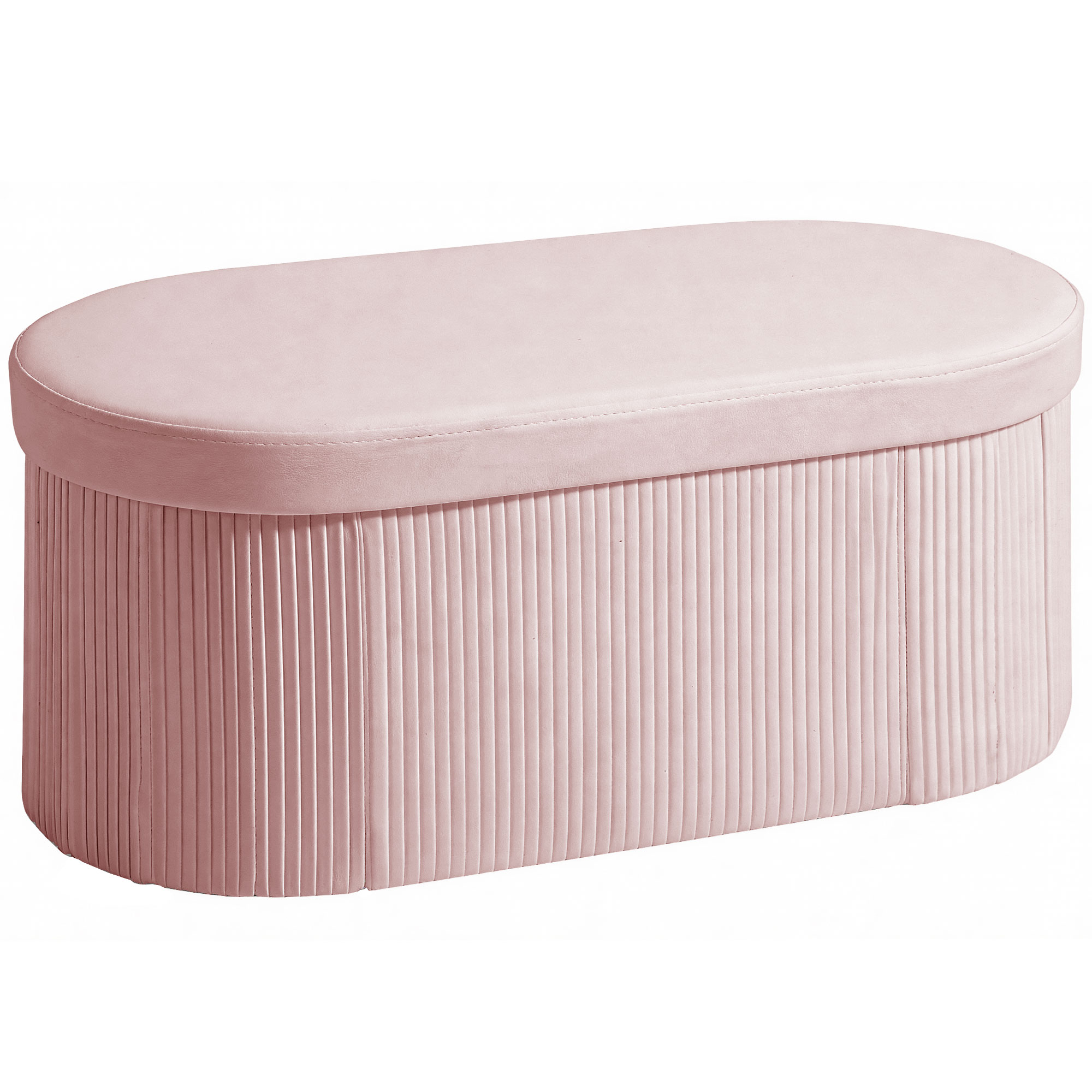Living & hol -  Pouf pliabil cu spatiu de depozitare modern, tapitat cu catifea, 72L, pentru living si dormitor, 76x38x35 cm, Roz