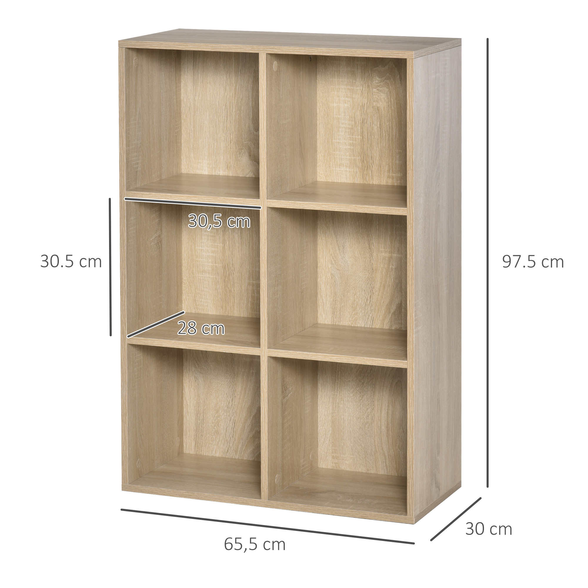  Mobile Libreria Moderno a 6 Cubi in Legno, 65.5x30x97.5 cm, color Rovere [2]