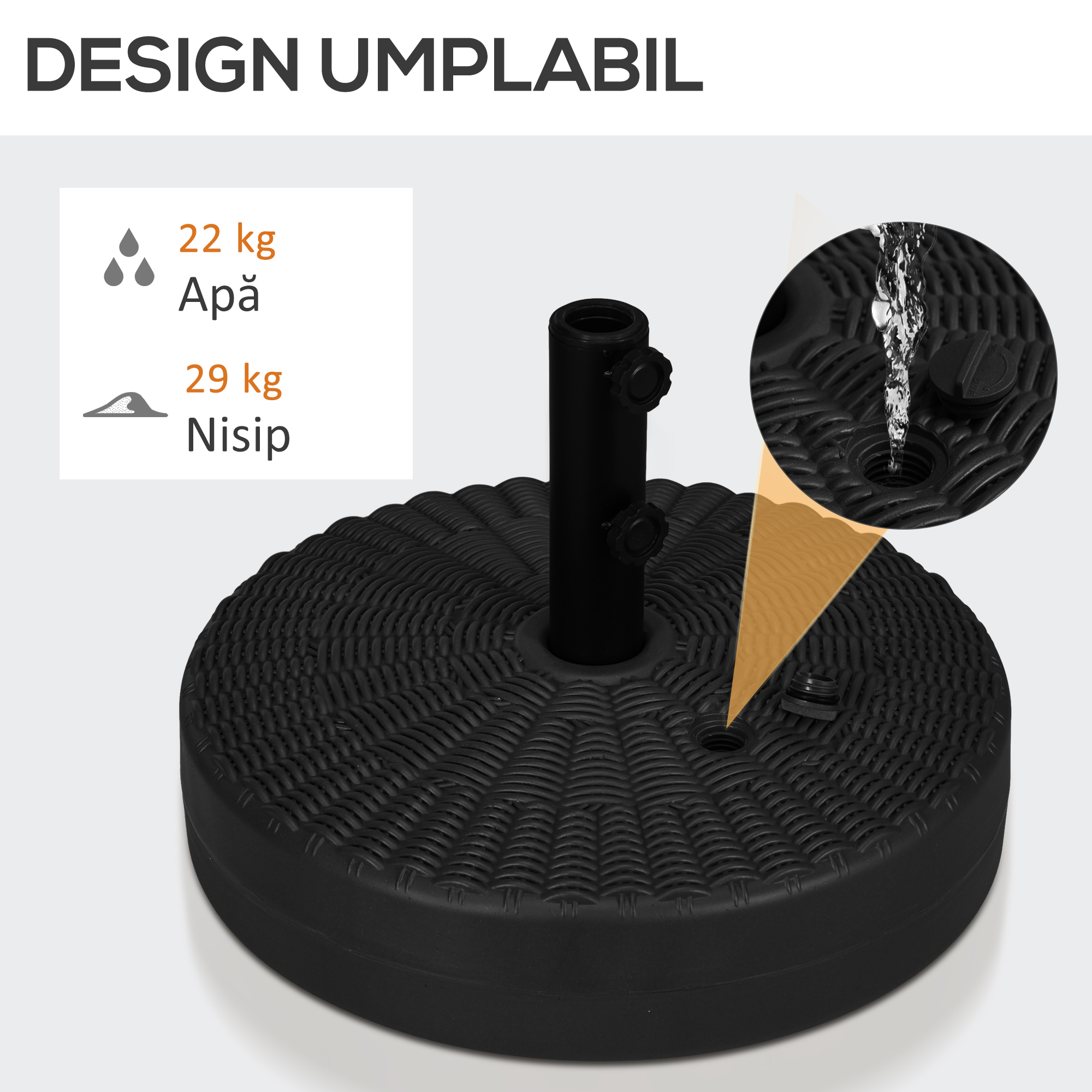  Baza pentru Umbrela de Gradina 3 m cu Manere Incorporate, din HDPE si Otel, Ø51x36 cm, Negru [4]