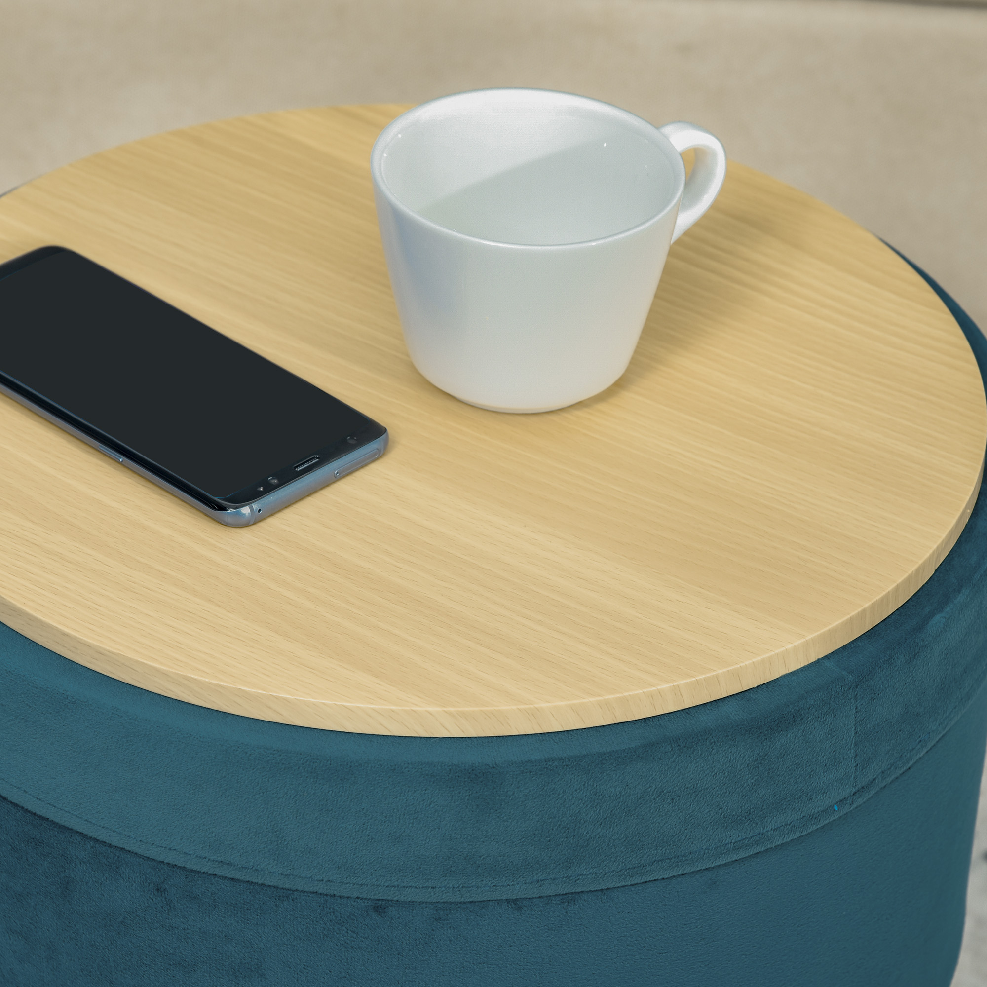  Scaun Rotund cu Compartiment de Depozitare din Catifea Verde si Auriu 36x36x45cm [8]