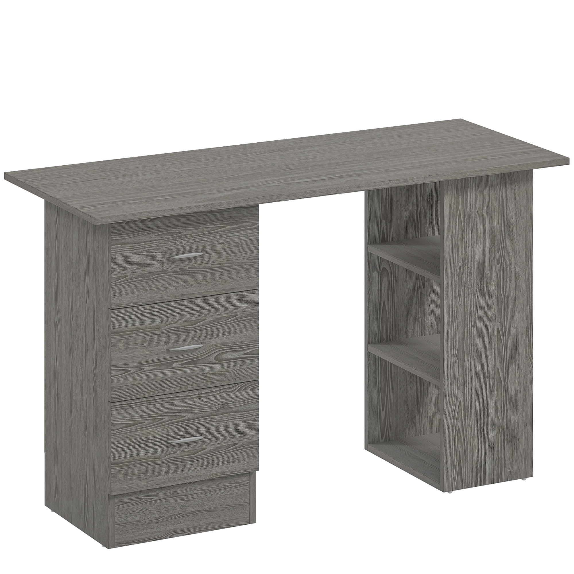 Dormitor & birou -  Birou modern cu 3 Sertare si Rafturi in Lemn Alb 120x49x72cm