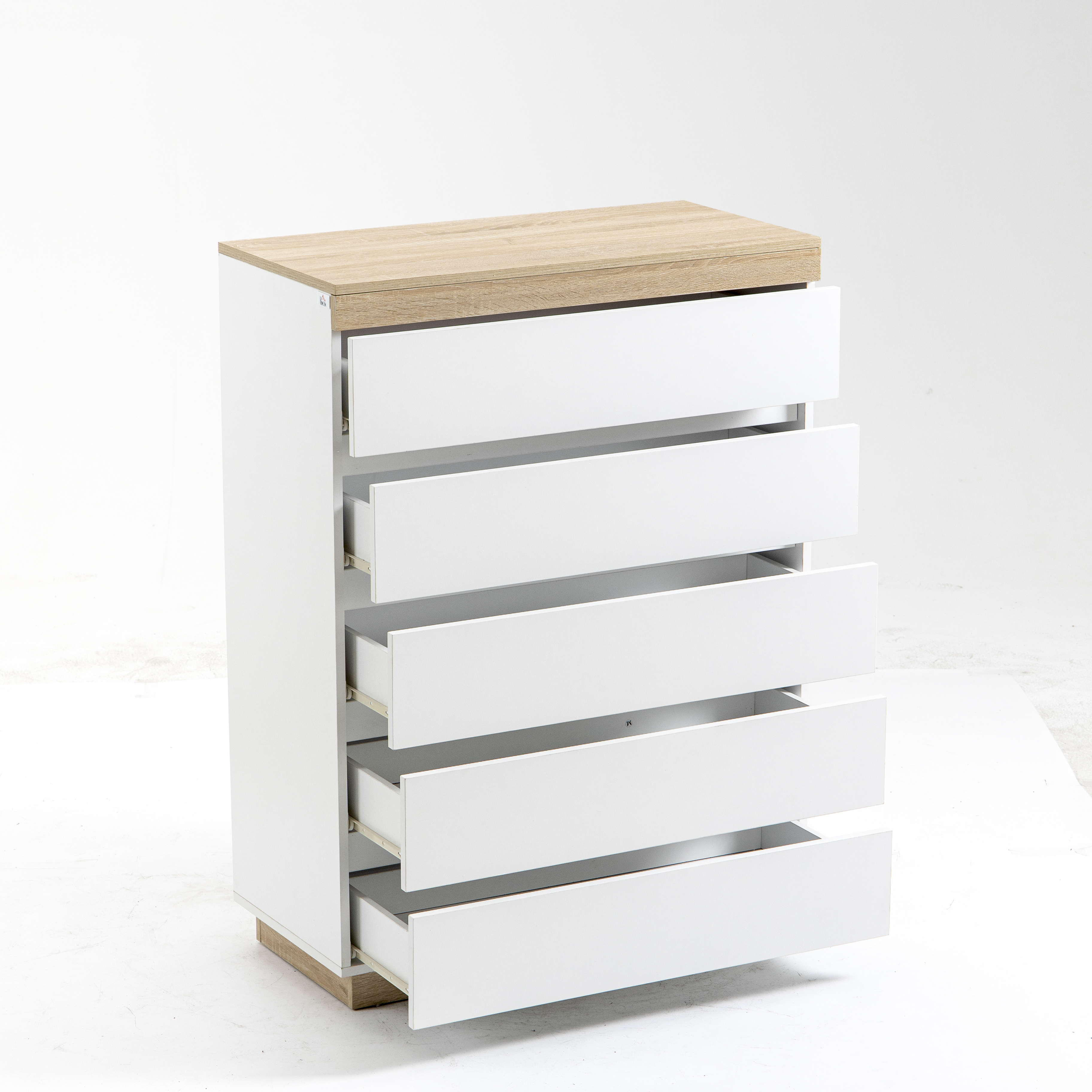 Living & hol -  Comoda cu 5 Sertare din Lemn, Comoda pentru Dormitor cu Dispozitiv Anti-Rasturnare, 80x40x109 cm, Alb